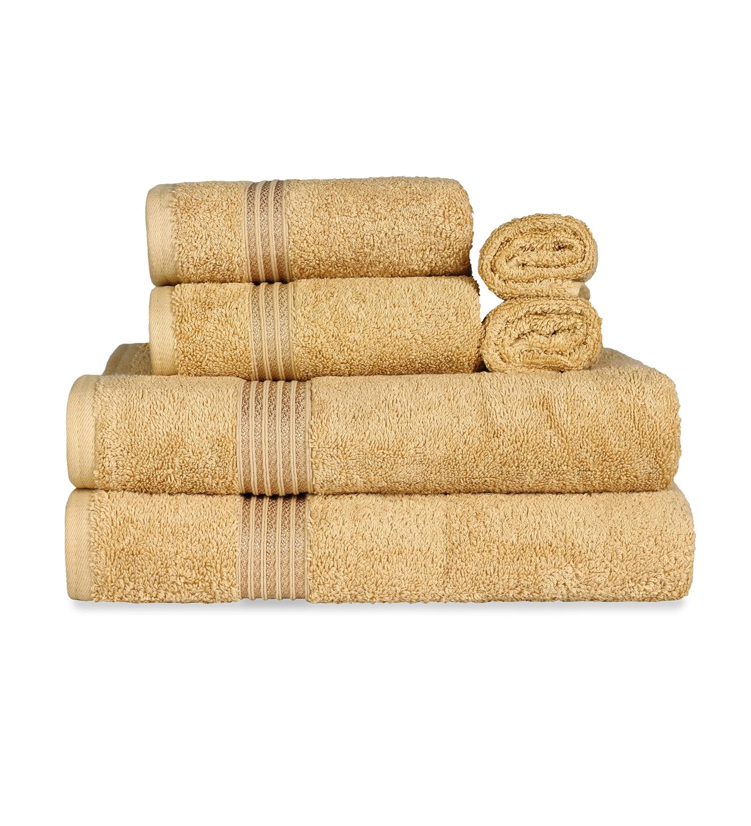Superior Premium Egyptian Cotton 6-Piece Bath Towel Set - Luxurious Gold Towels - Buy Online on SooperMarket.com