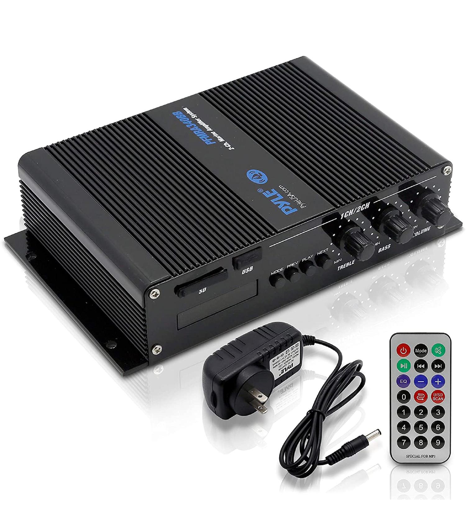 Pyle 2-Channel Bluetooth Audio Marine Amplifier - 200 Watt Weather Resistant Amp with MP3 USB SD Reader and LCD Screen - Buy Online on SooperMarket.com