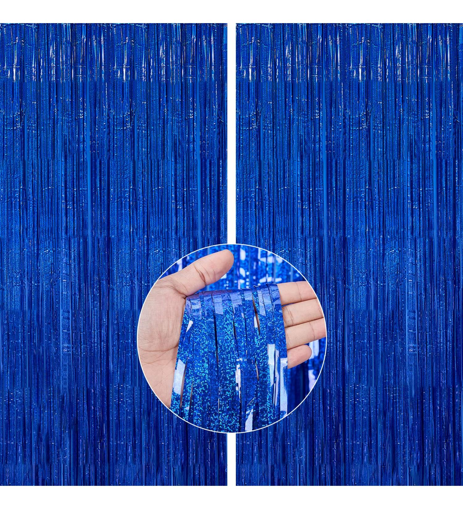 PartyWoo 2 pcs Royal Blue Foil Fringe Curtains for Birthday Wedding Party Decorations - Buy Online on SooperMarket.com