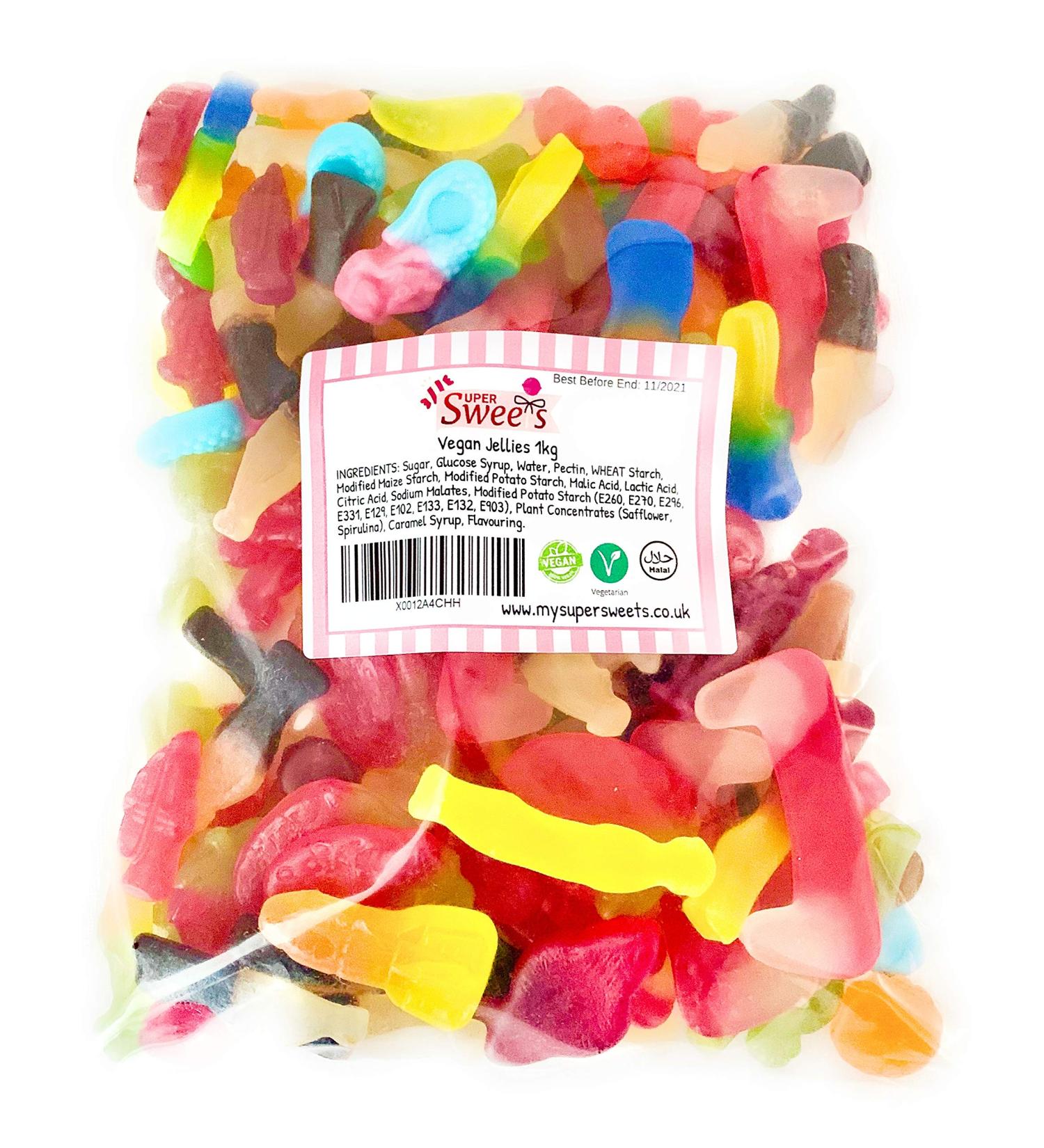 Super Sweets Vegan Jellies 1kg Premium Vegan Jelly Sweet Mix No Fizz Jellies With a Variety of Mouthwatering Fruity Flavours