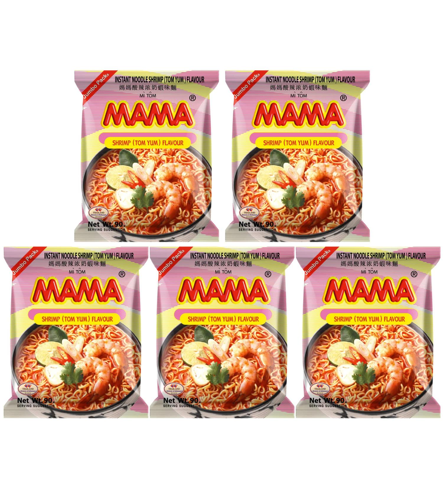 MAMA Instant Noodles Shrimp Tom Yum Flavour 90g Jumbo (Pack of 5) - Buy Online on SooperMarket.com