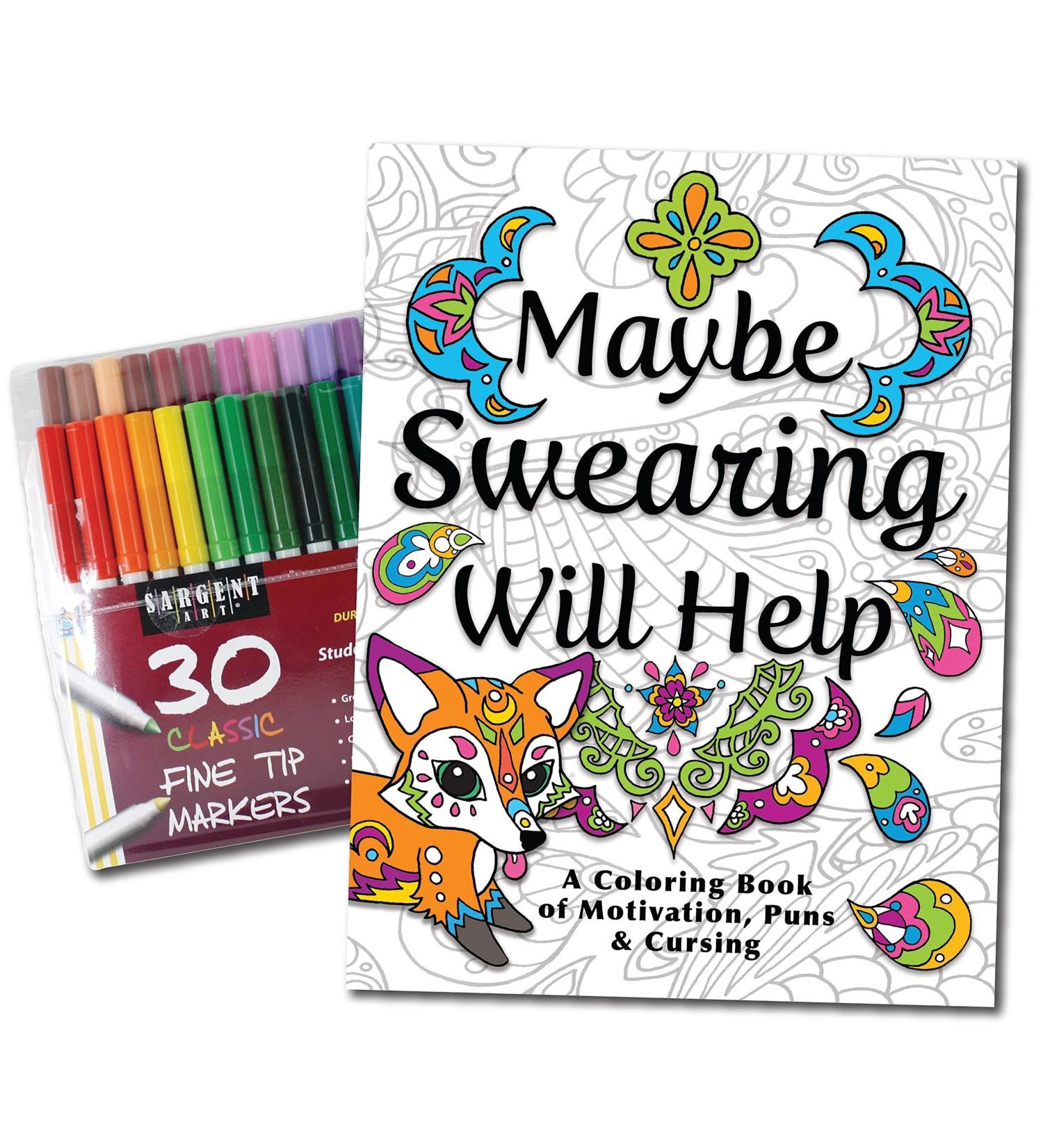 Color Cuss & Laugh Your Way to Less Stress: Swear Word Adult Coloring Book Set with 30 Markers - Fun & Relaxing Anxiety Relief - Buy Online on SooperMarket.com