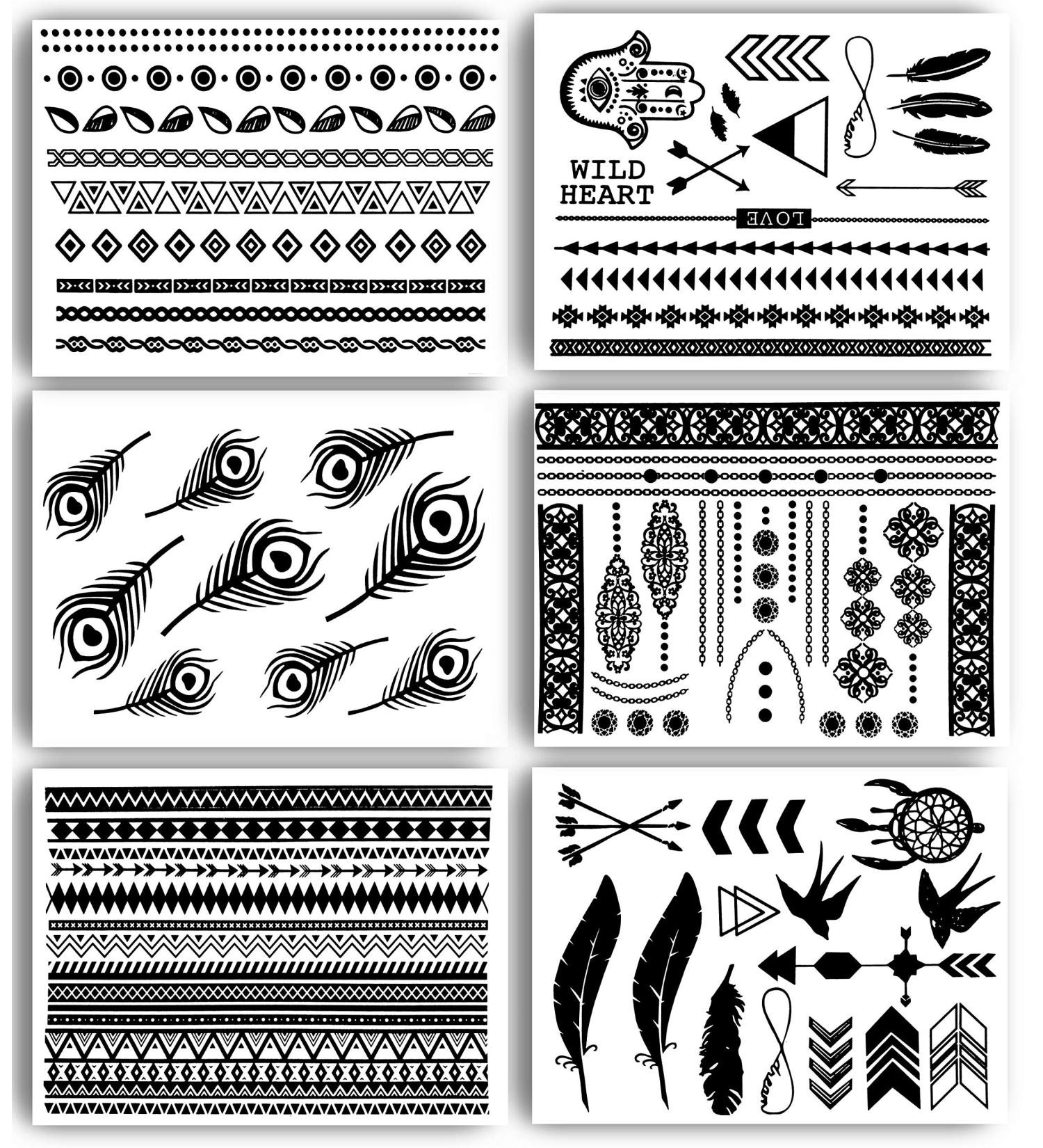 Terra Tattoos Black Henna Temporary Tats - 75+ Mandala, Feathers, Dream Catcher, Arrows - Waterproof, Nontoxic, Long Lasting - Perfect for Beach, Festivals & Parties - Buy Online on SooperMarket.com