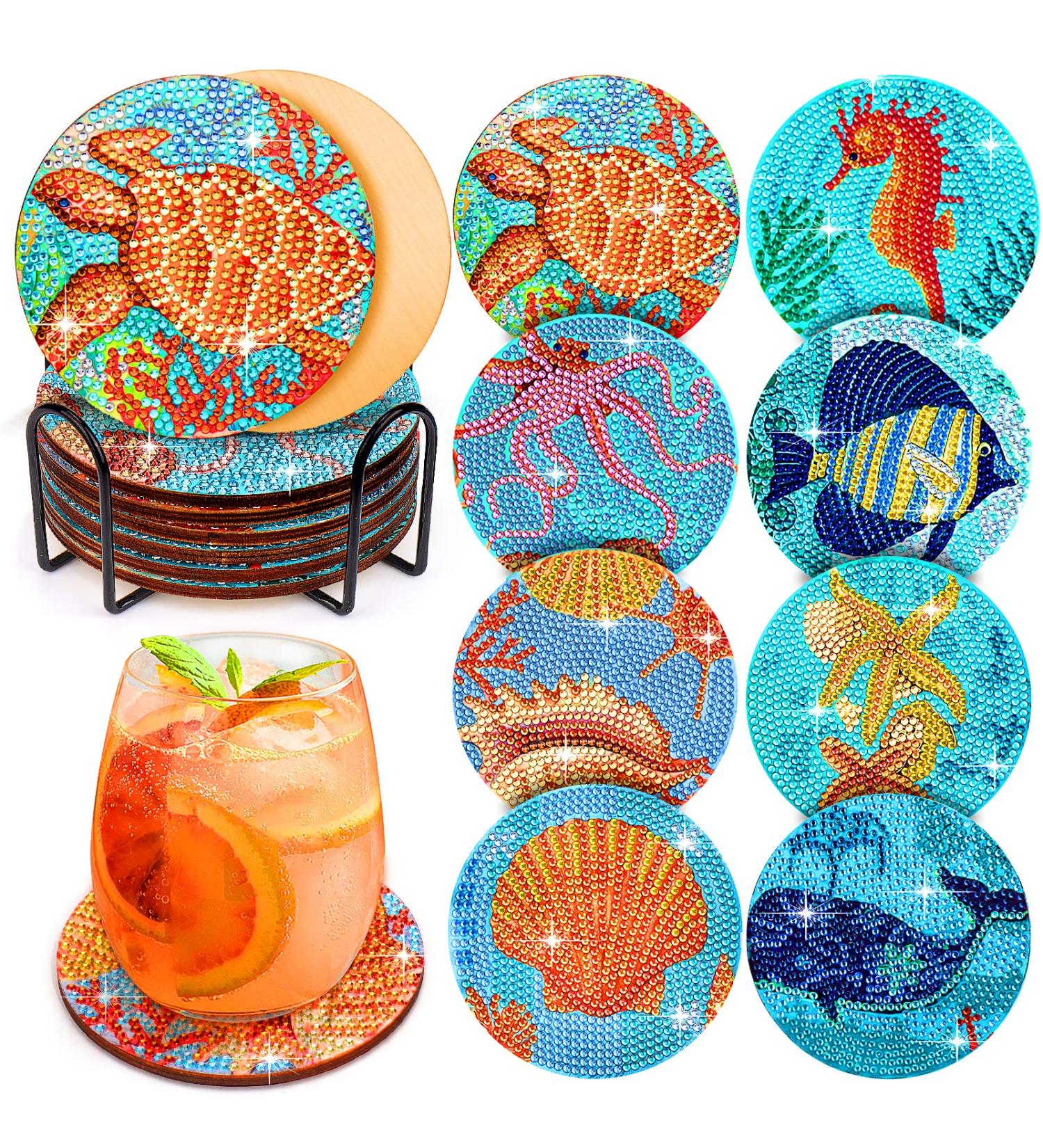BABORUI 5D Ocean Diamond Painting Coasters - 8Pcs Sea Art Kit for Adults & Kids | Beach House Decor - Buy Online on SooperMarket.com