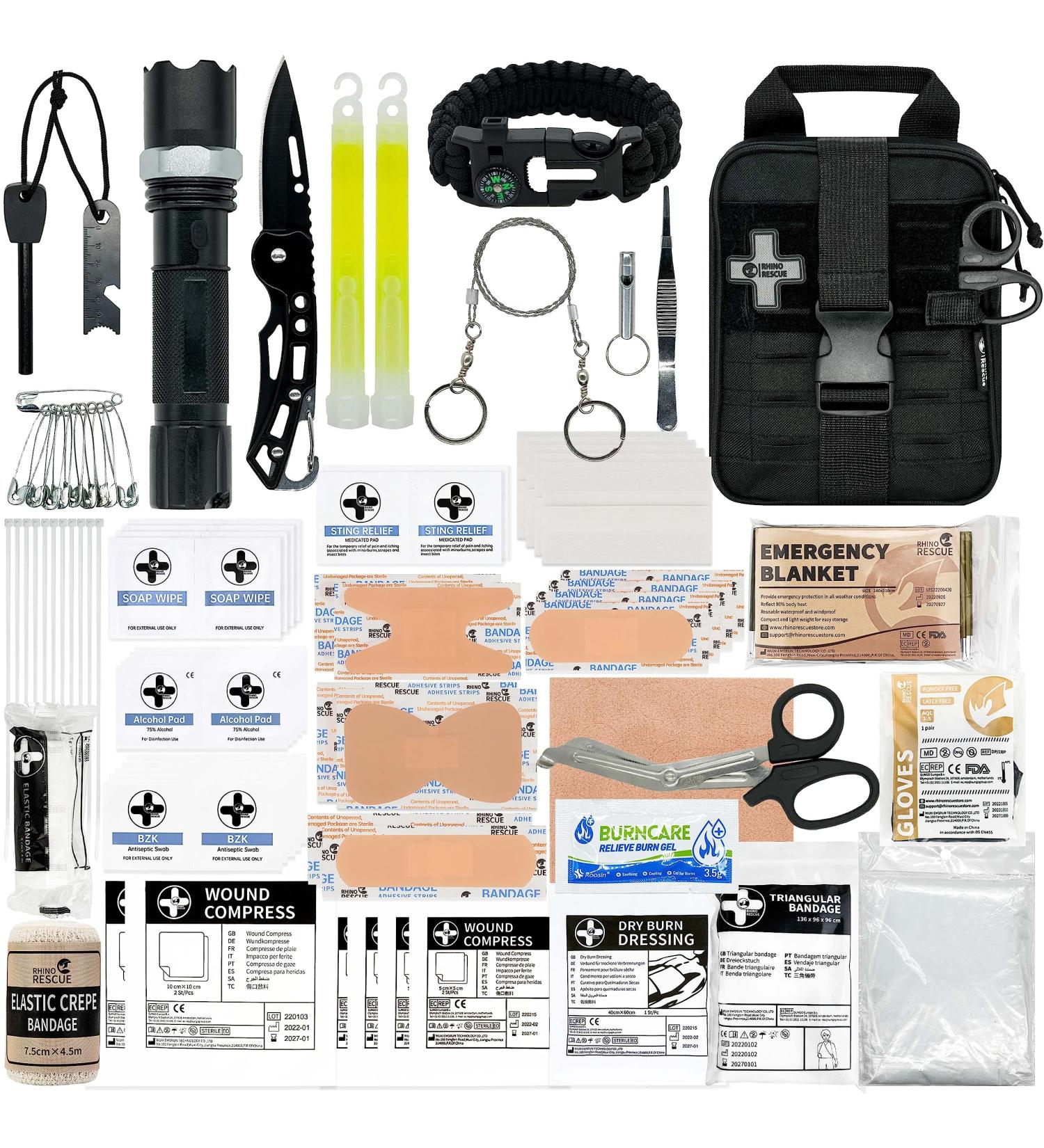 RHINO RESCUE Small First Aid Kit with Survival Tool - Perfect for Car Camping Hiking & Emergency Situations - Black - Buy Online on SooperMarket.com