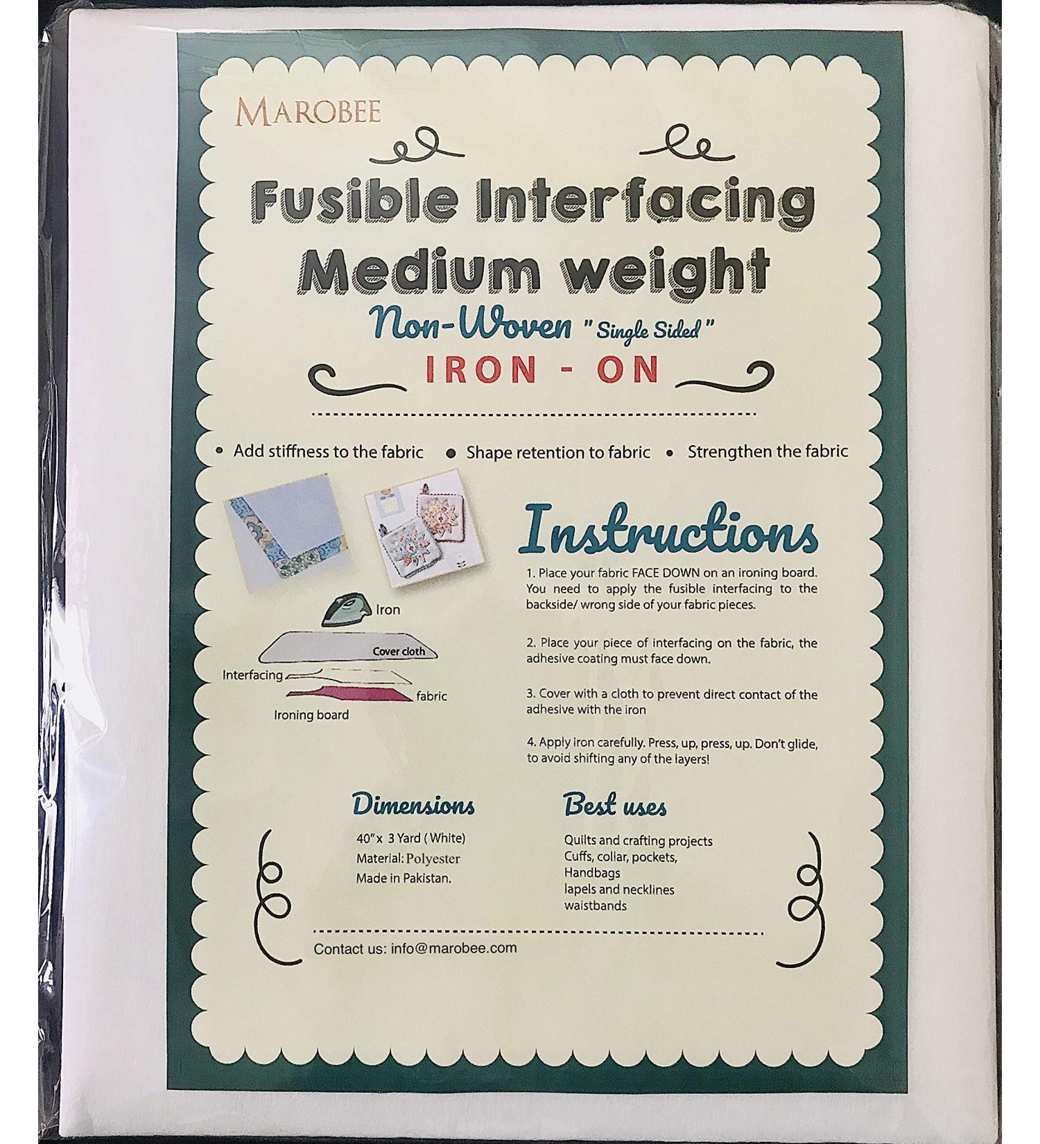MAROBEE Medium Weight White Iron-On Fusible Interfacing - 40 x 3 Yards - Sewing Projects - Buy Online on SooperMarket.com