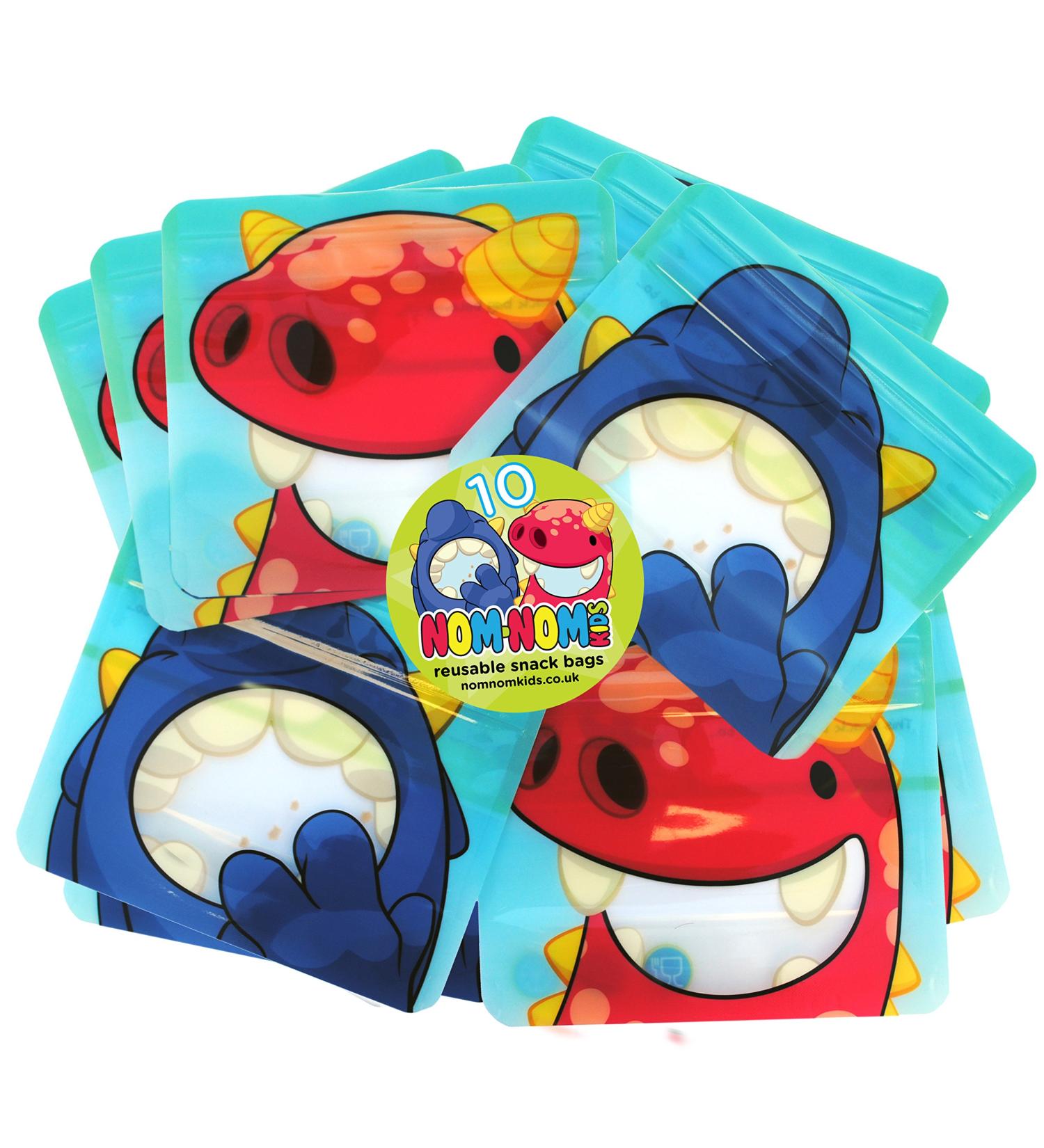 Nom Nom Kids 10 Reusable Snack Bags - Monster Design, BPA-Free, No Leak, Air-Tight, Ideal for Baby Led Weaning, Eco-Friendly - Buy Online on SooperMarket.com