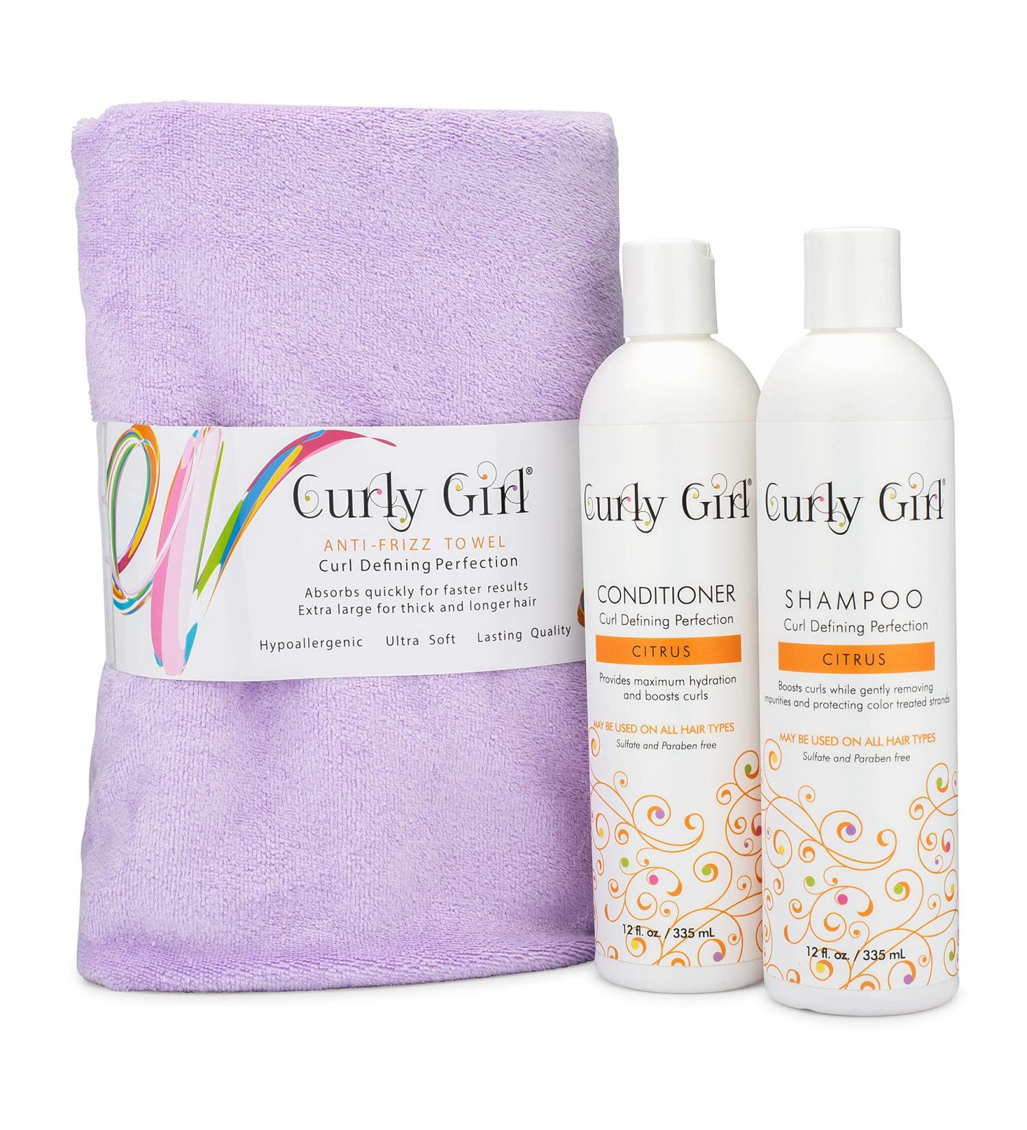 Curly Girl Shampoo Conditioner & Anti Frizz Microfiber Towel Set - Lavender | Best for Curly Hair Care | International Shipping Available - Buy Online on SooperMarket.com