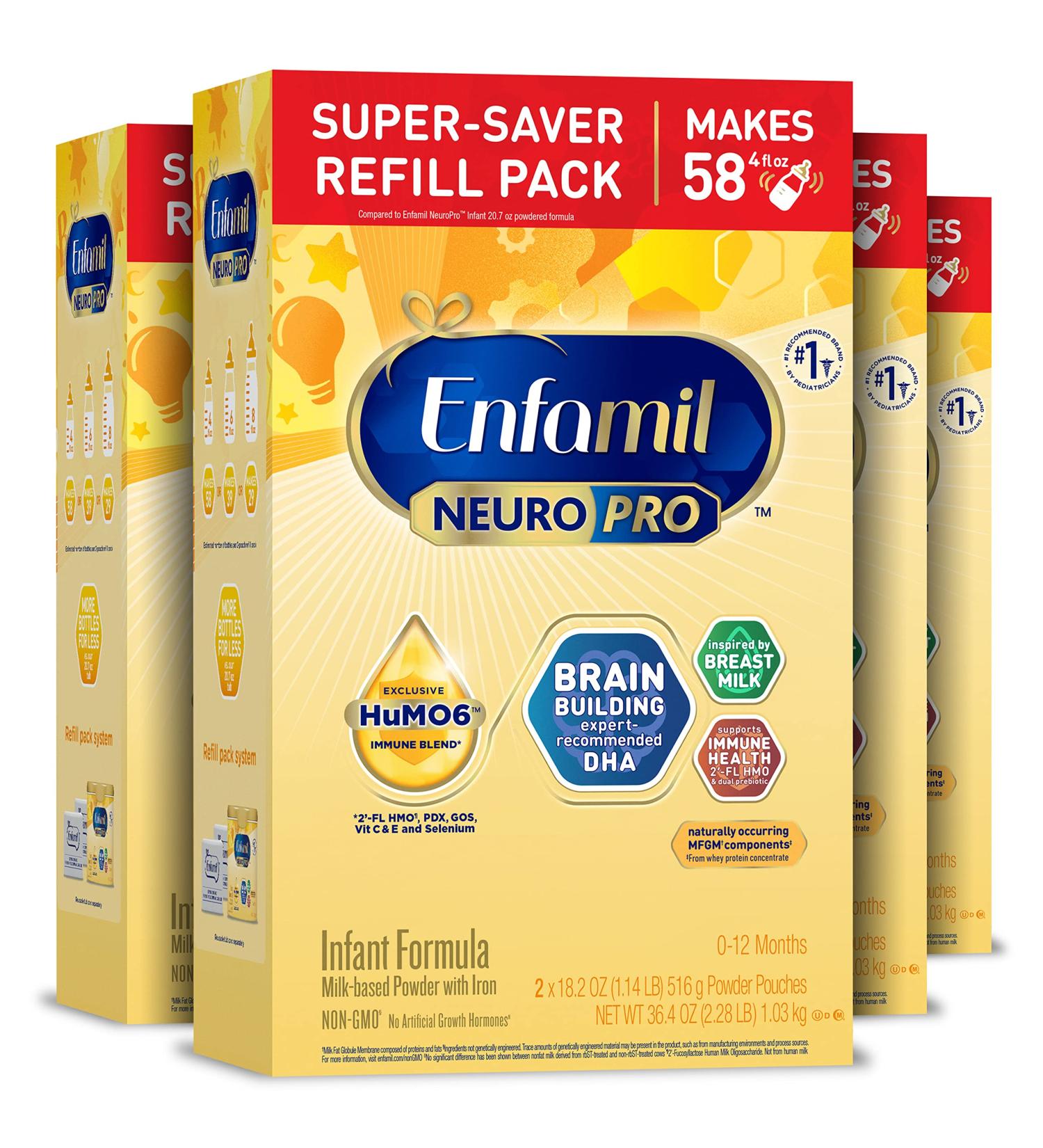 Enfamil NeuroPro Baby Formula Triple Prebiotic Immune Blend | 2'FL HMO & Omega-3 DHA | Non-GMO | 36.4 oz Refill Box - 4 Count - Buy Online on SooperMarket.com
