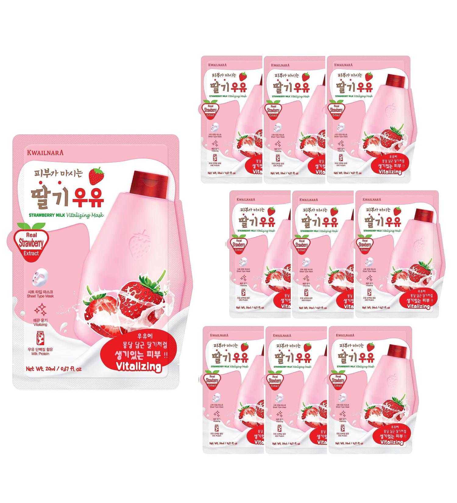 WELCOS KWAILNARA Strawberry Milk Sheet Mask - 10 pcs | Hydrating Skincare | International Shipping Available - Buy Online on SooperMarket.com