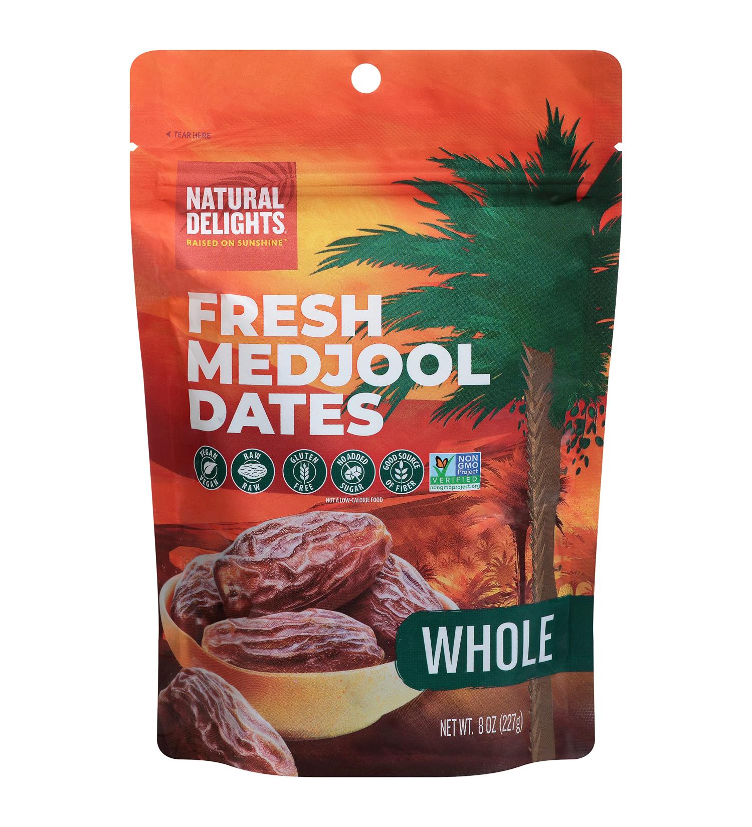 Natural Delights Medjool Dates - Large & Plump Whole Dates, Non-GMO Verified, 8 oz Container - Buy Online on SooperMarket.com