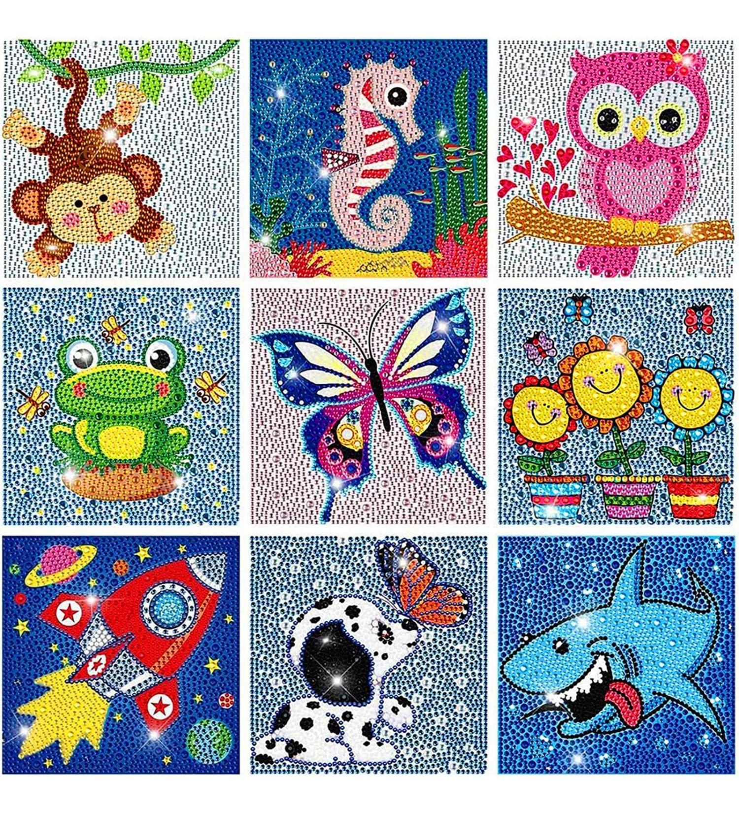 HUBENDMC 9 Pack 5D Diamond Painting Kits for Kids - Cute Full Drill DIY Gem Arts and Crafts - Ages 8-12 - Diamond Dots Home Wall Decor 6X6 inch - Buy Online on SooperMarket.com
