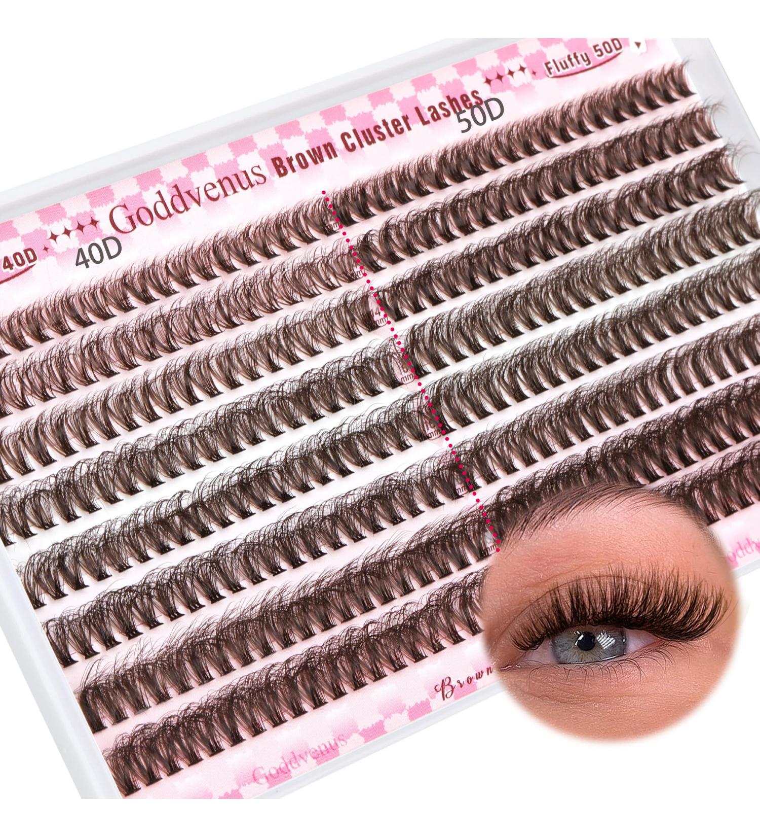 Buy Goddvenus Brown Eyelash Clusters - 320pcs Fluffy DIY Individual Lashes for Natural Wispy Look | 40D 50D D Curl Extensions - International Shipping Available - Buy Online on SooperMarket.com