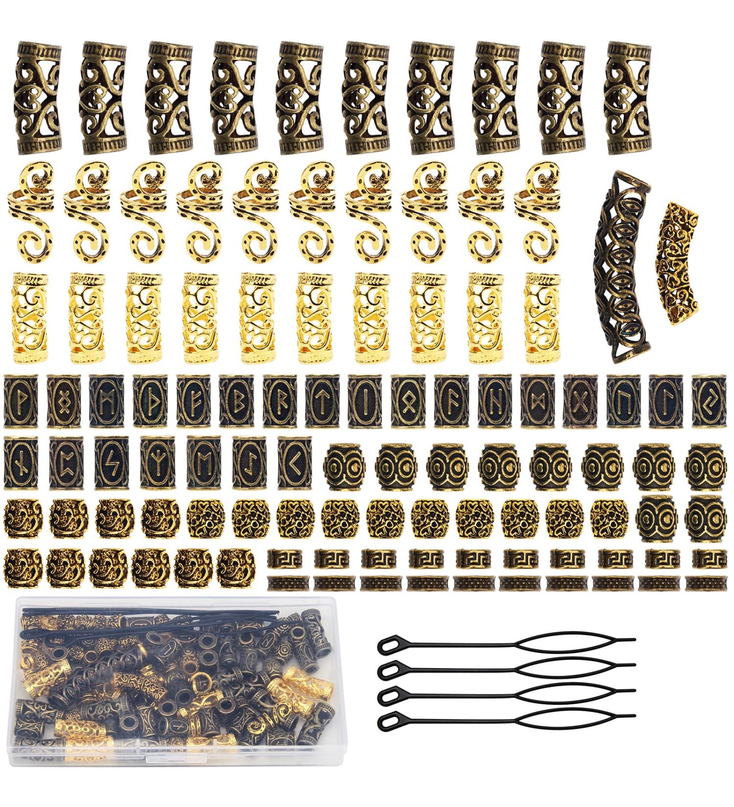 110 PCS Viking Beard Beads AngleKai Gold Hair Accessories | Beard Braiding Kits for Men and Women - Buy Online on SooperMarket.com