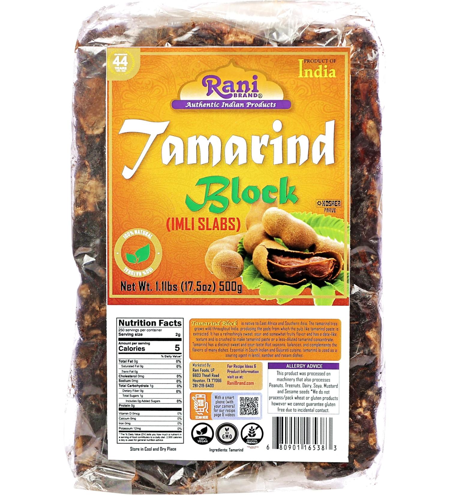 Rani Tamarind Block 17.5oz (1.1lbs) - All Natural, Vegan, Gluten-Friendly | Non-GMO, Kosher | Indian Origin Tamarind Slab 500g - Buy Online on SooperMarket.com