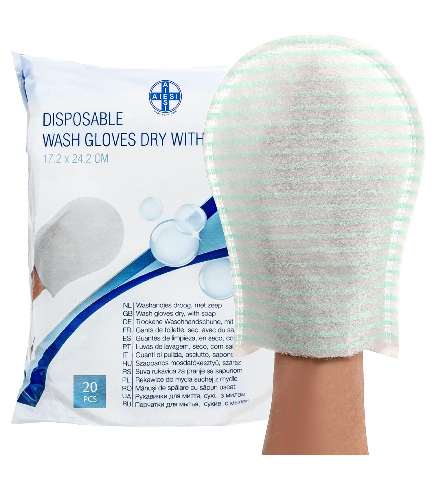 Aiesi Disposable Soap Wash Gloves - Pack of 20 | High-Quality Waterproof Soft Sponge | Fragrant & Rinseless Cleaning - Buy Online on SooperMarket.com