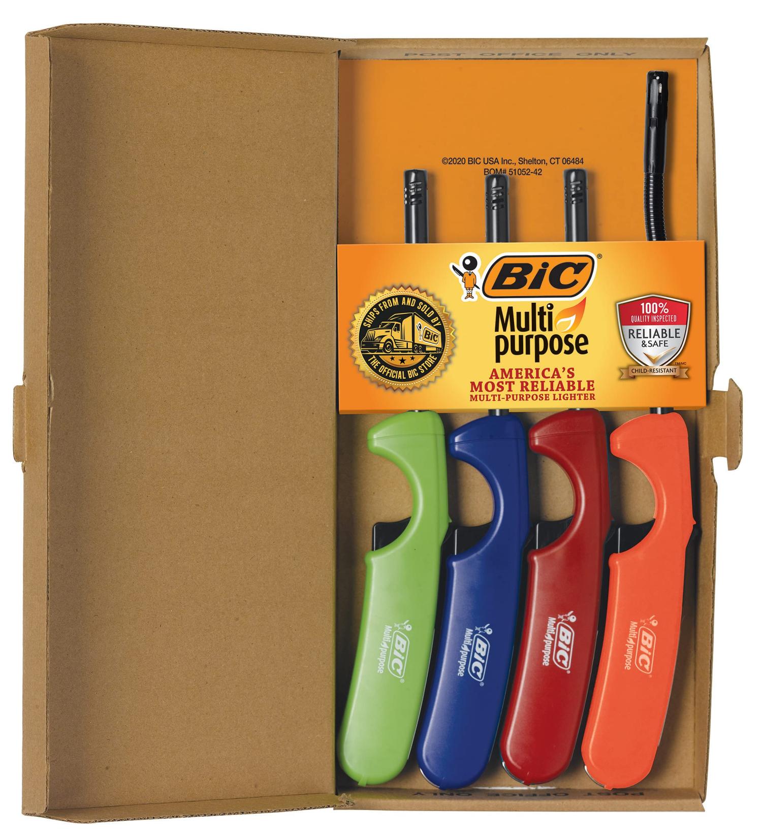 BIC Multi-Purpose Classic & Flex Wand Candle Lighters, Assorted Colors - Reliable & Safe Utility Lighter for Fireplaces, Campfires & More (4-Count) - Buy Online on SooperMarket.com