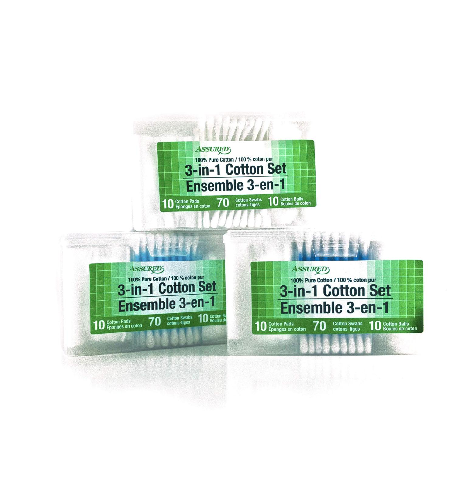 Shop Assured Cotton Pads Swabs & Balls - 3-in-1 Set (90 Items) | Blue Purple & White - International Shipping Available - Buy Online on SooperMarket.com