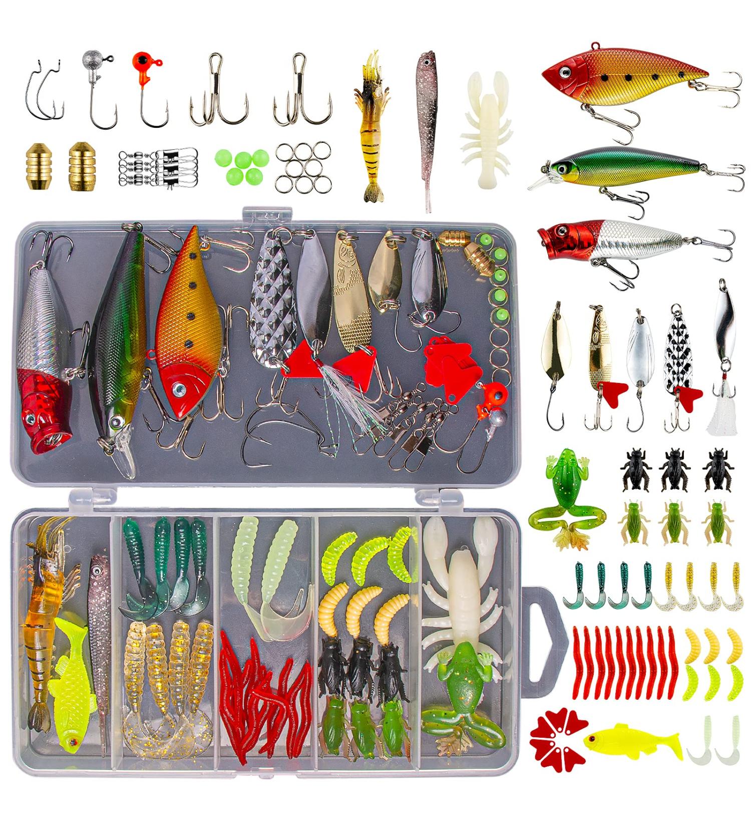 GOANDO 78 Pcs Fishing Lures Kit for Bass Trout Salmon - Bait Tackle Box with Spoon Lures, Soft Plastic Worms, Crankbait Jigs, Fishing Hooks - Freshwater Fishing Accessories - Buy Online on SooperMarket.com