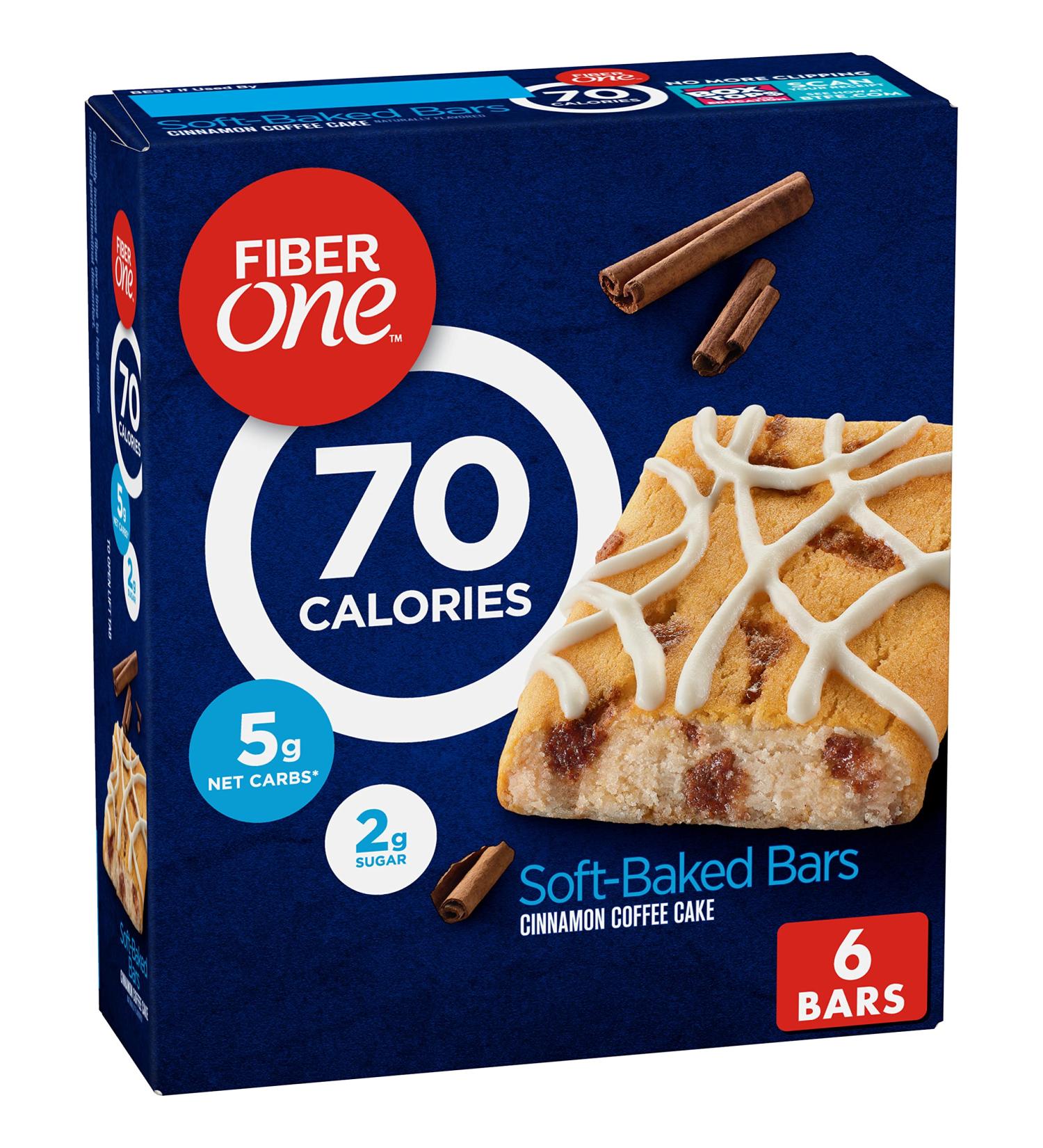 Fiber One 70 Calorie Soft-Baked Bars, Cinnamon Coffee Cake, 6 ct, 5.34 oz, Pack of 8 - Low Calorie Snack Bars - Buy Online on SooperMarket.com