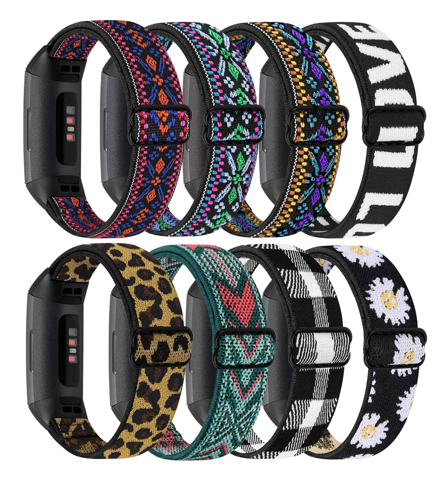 ShuYo 8 Pack Bands for Fitbit Charge 4/3 - Adjustable Replacement Wristbands for Women & Men - Fitness Sport Bands in Bohemia Red/Green/Purple, Leopard, Black/White - Compatible with Charge 3 SE - Buy Online on SooperMarket.com