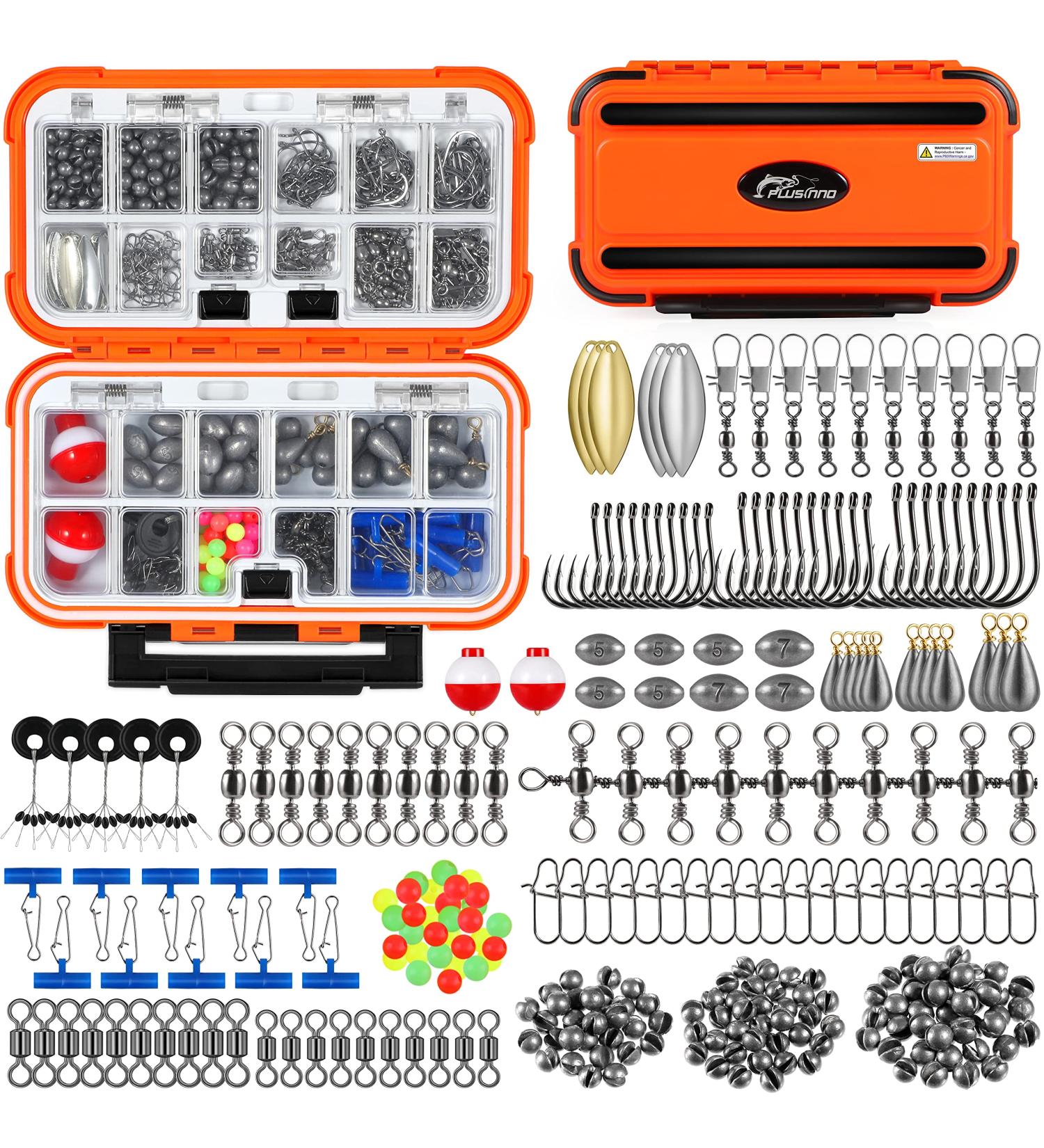 PLUSINNO 253pcs Fishing Accessories Kit with Tackle Box - Fishing Lures, Hooks, Spinner Blade - Perfect Gear for Bass, Bluegill, Crappie - Buy Online on SooperMarket.com