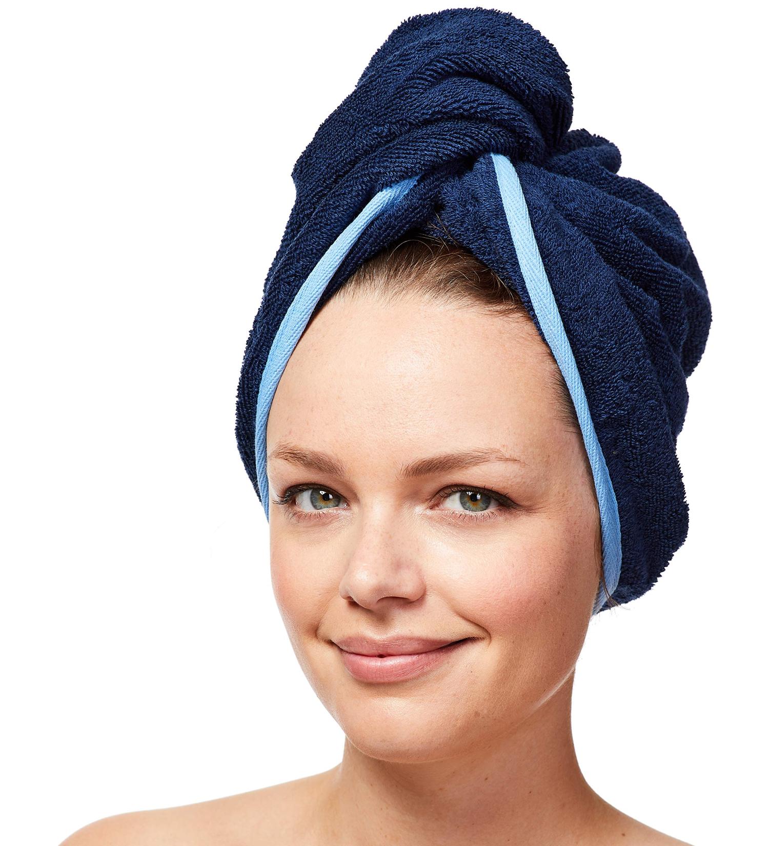 Sowel Organic Cotton Hair Turban Towel - Unisex Navy Blue - 100% Eco-Friendly Button Closure - Buy Online on SooperMarket.com