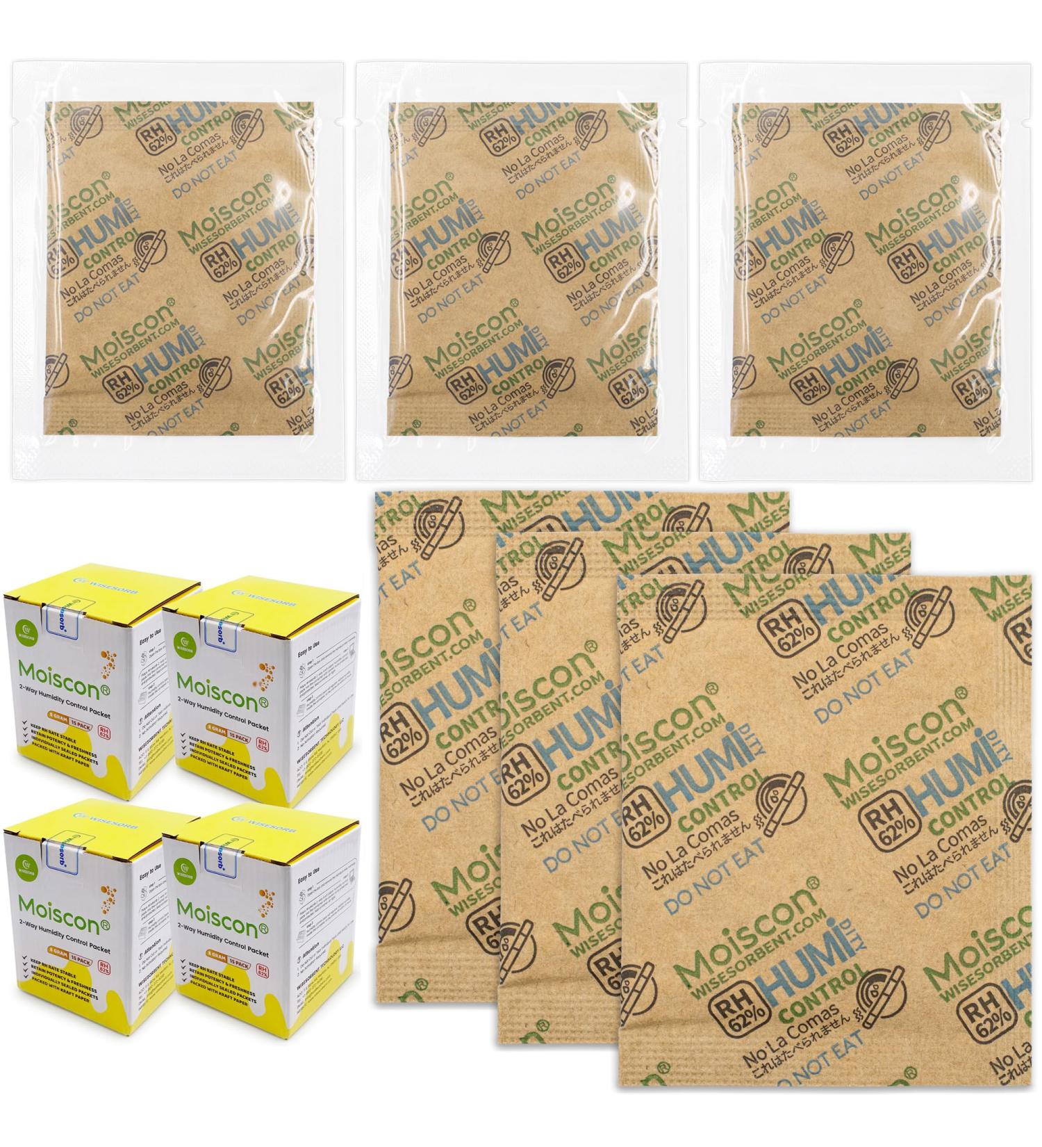 WISESOR 60-Pack Two-Way Moisture Control Packs | 62% RH 8g for 28ml Herbs Storage - Keep Your Herbs Fresh! - Buy Online on SooperMarket.com