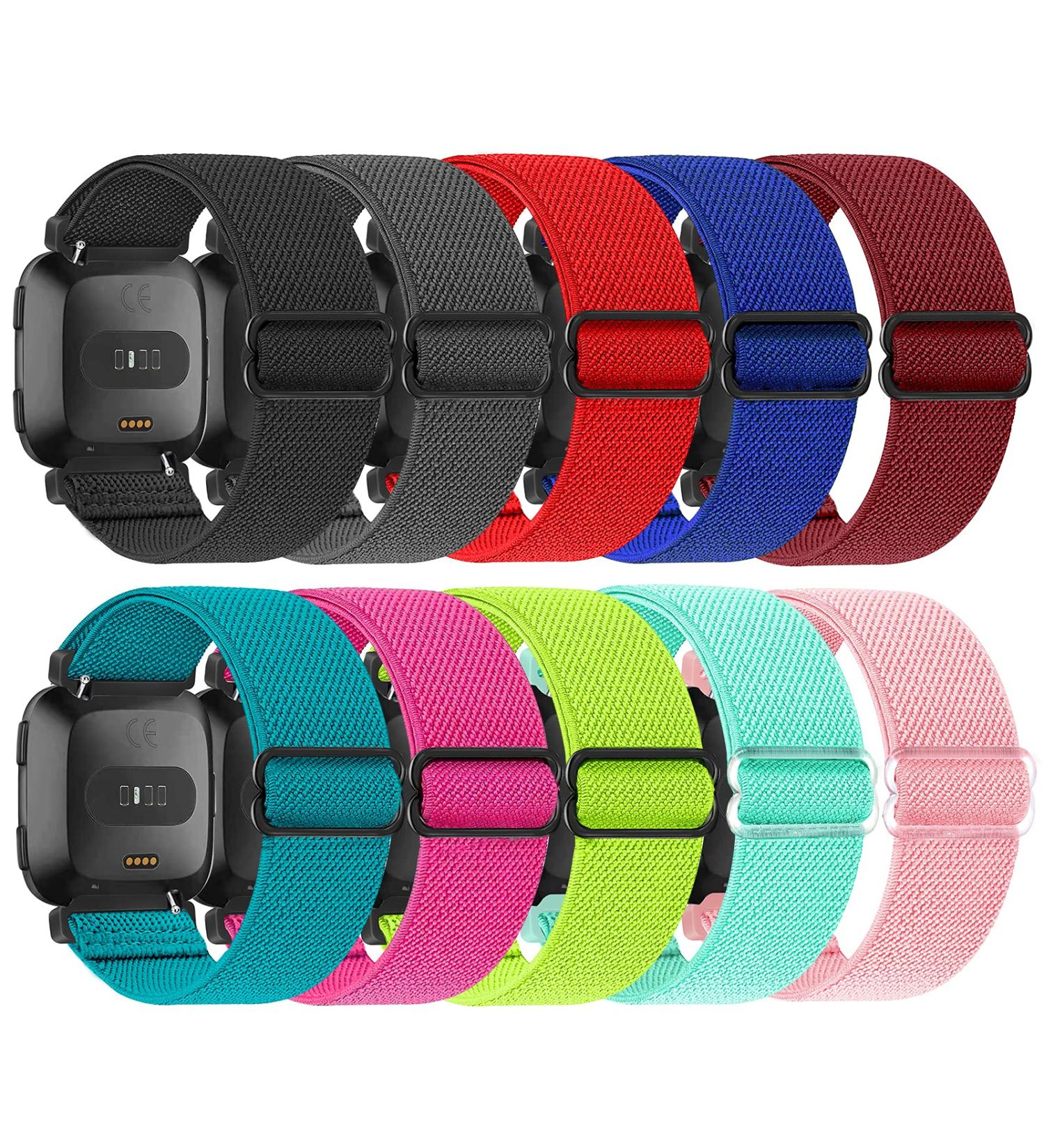 ShuYo 10 Pack Adjustable Nylon Wristbands for Fitbit Versa | Soft Breathable Replacement Bands for Women and Men | Wine, Blue, Malachite Green, Red, Water Orchid - Buy Online on SooperMarket.com