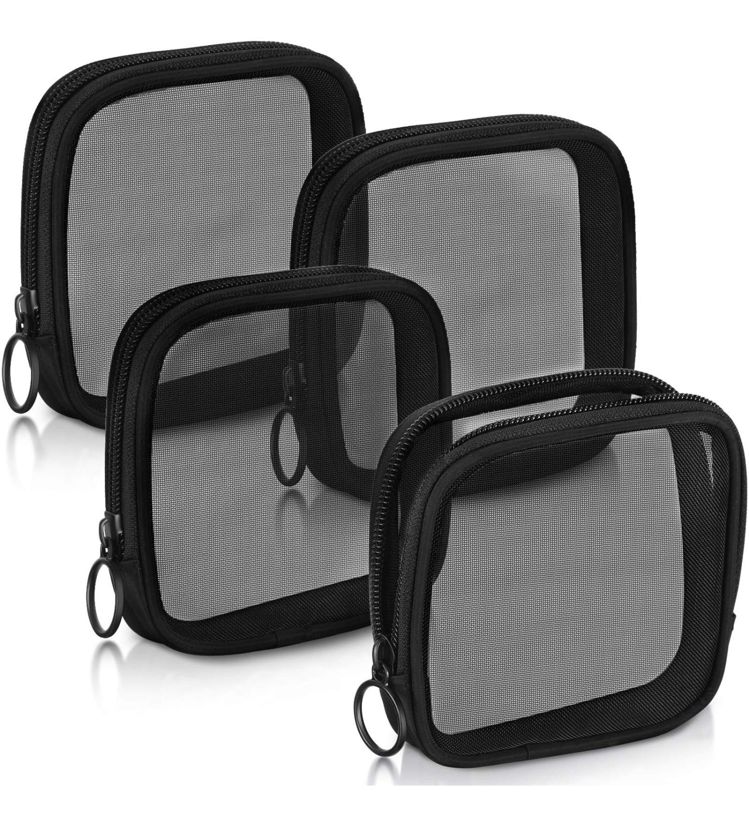 Weewooday 4-Pack Small Mesh Makeup Bags with Zipper - Mini Portable Toiletry Pouch Set for Daily Essentials - Black 4.52x4.52x0.78 Inch - Buy Online on SooperMarket.com