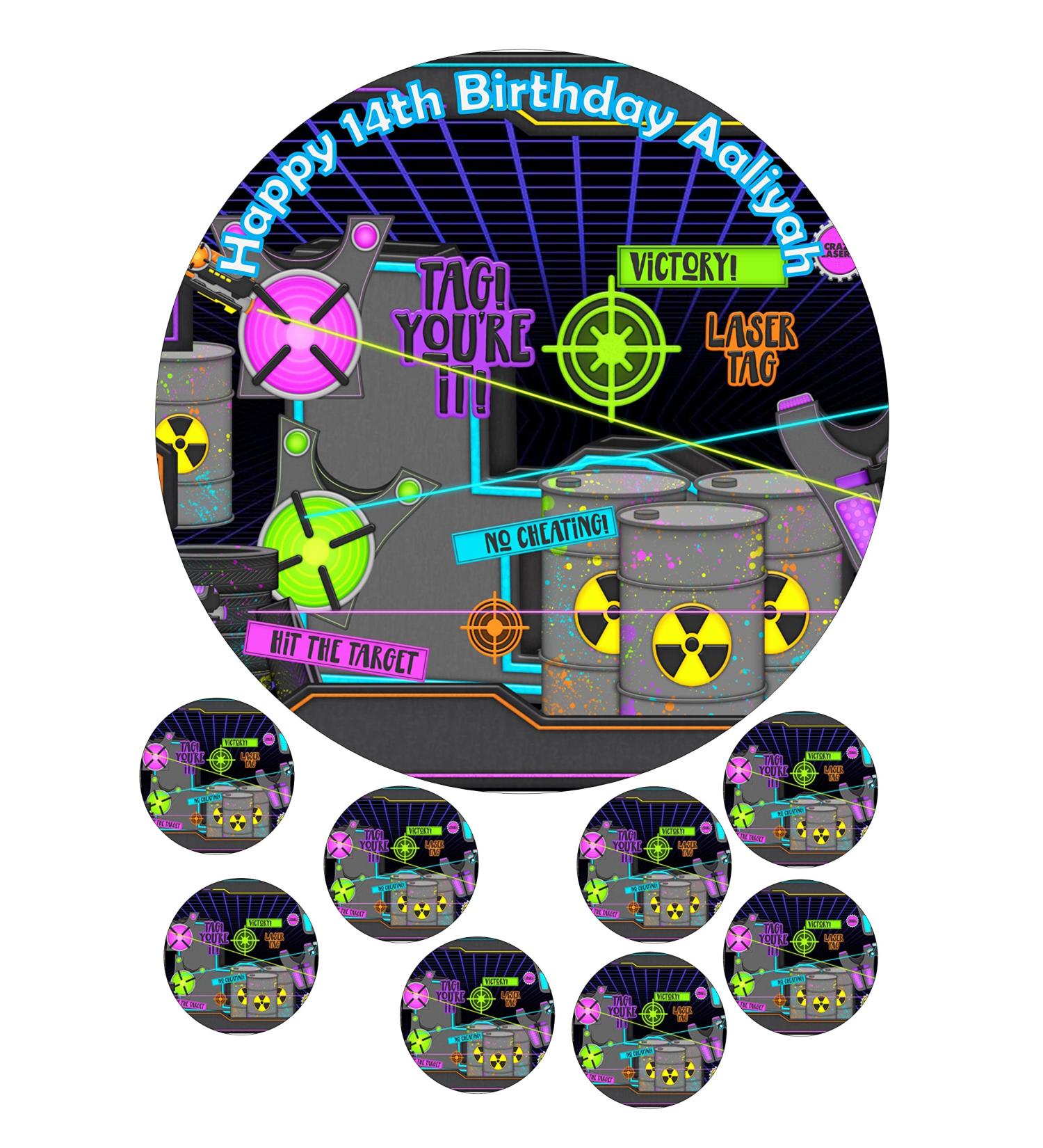 cakes edible Laser Tag kids childrens party decorations style Round 7.5 inch party decoration Topper on Icing / Fondant / Frosting Sheet - Buy Online on SooperMarket.com