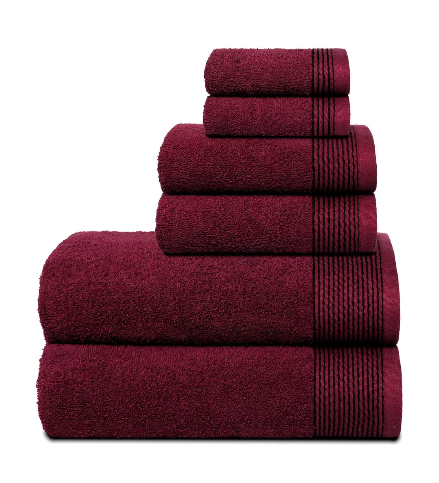 Belizzi Home 100% Cotton Ultra Soft 6-Piece Towel Set - Burgundy | Bath, Hand & Washcloth Towels | Compact, Lightweight & Highly Absorbent - Buy Online on SooperMarket.com
