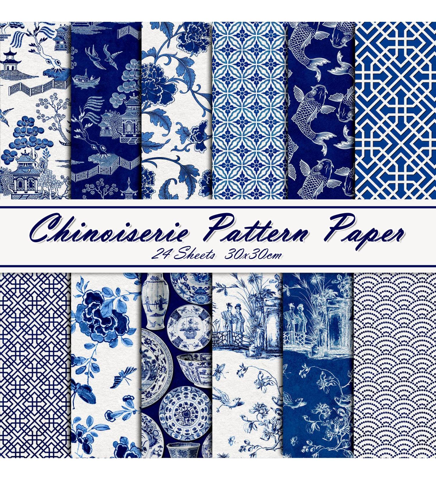 Whaline Chinoiserie Pattern Paper - 24 Sheets Blue China Scrapbook Specialty Paper - Buy Online on SooperMarket.com