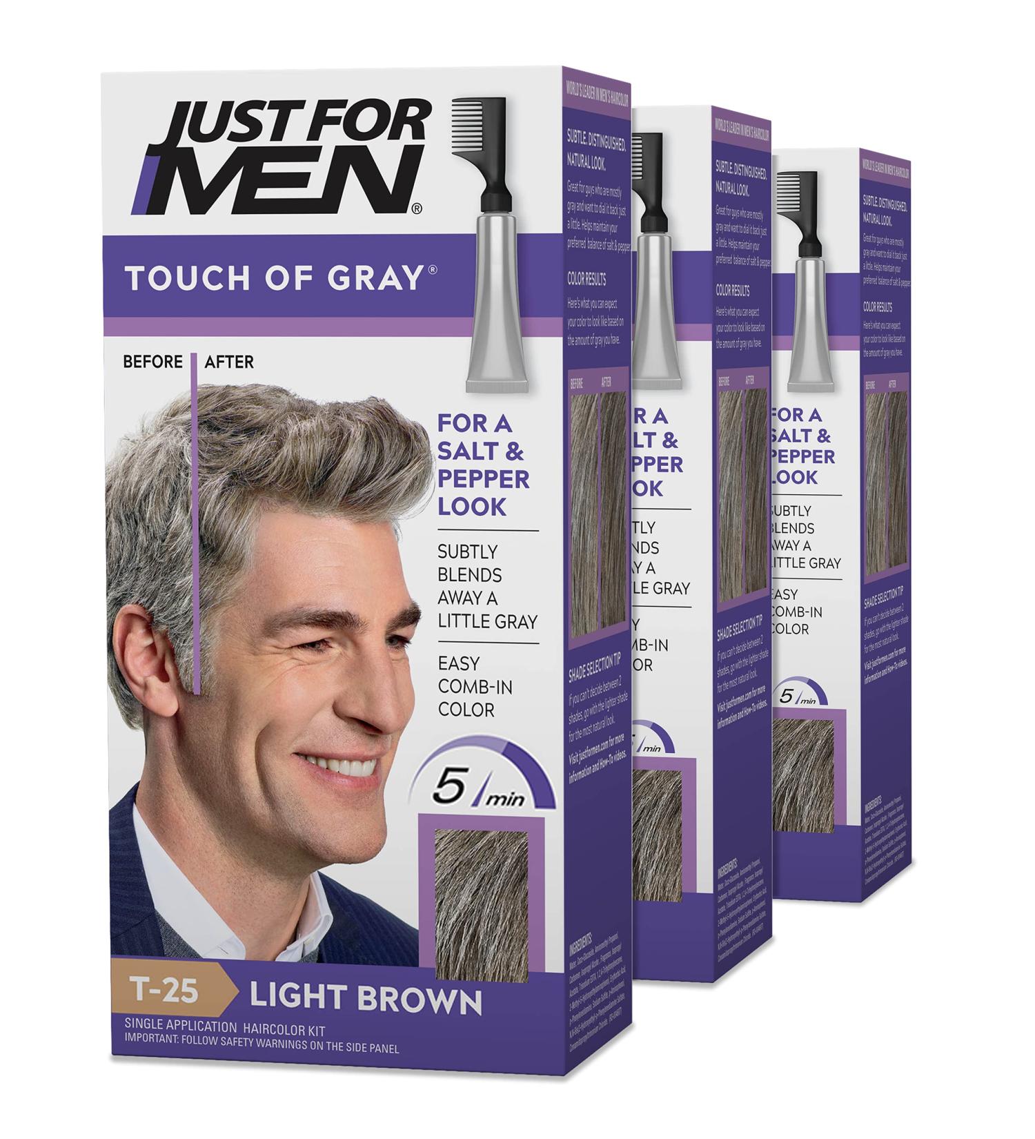 Just For Men Touch of Gray Hair Color Kit, Light Brown T-25 - Pack of 3, 1.40 oz - Easy Application for Salt and Pepper Look - Buy Online on SooperMarket.com