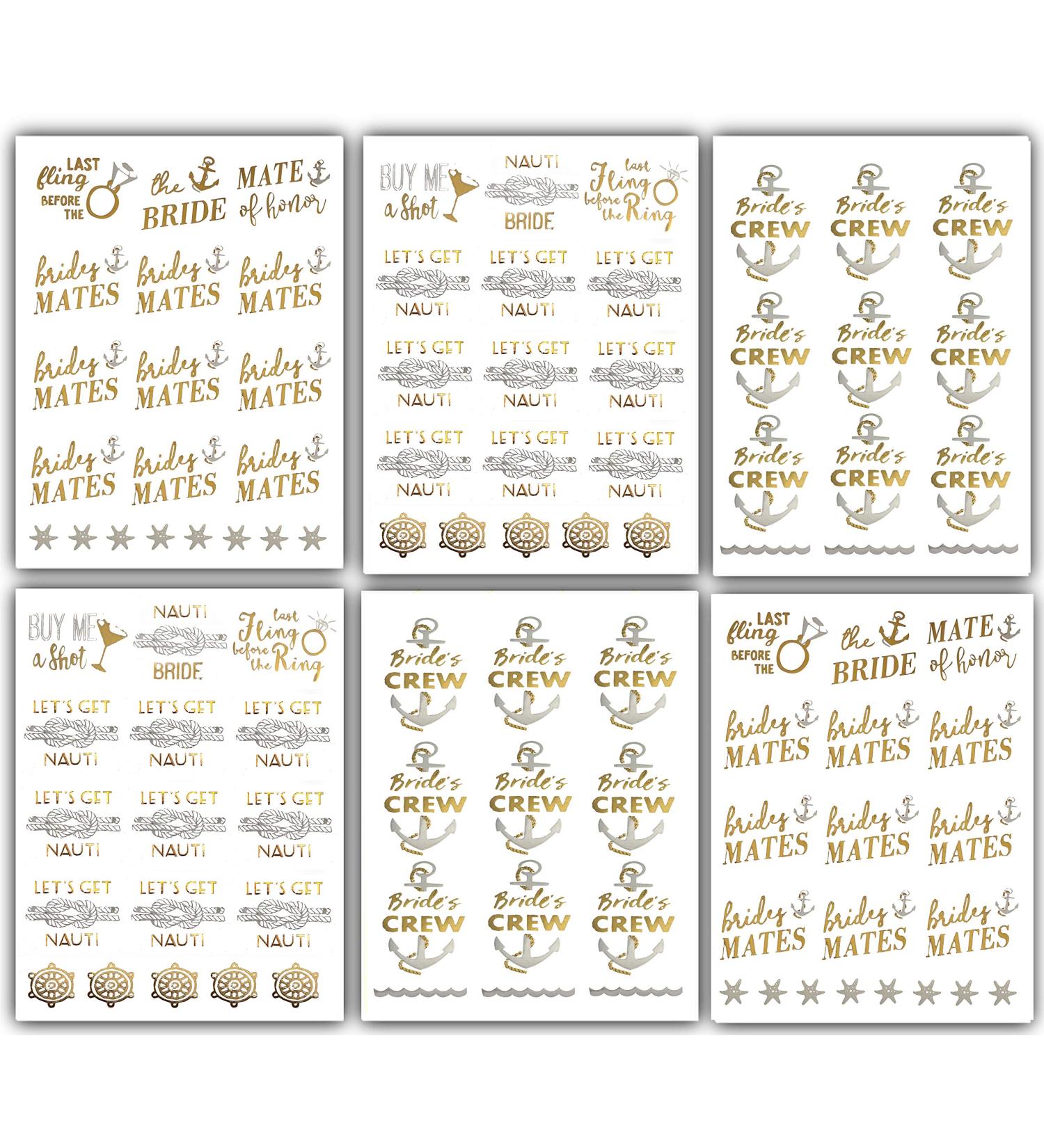 Bachelorette Bride to Be Nautical Temporary Tattoos - 100+ Gold Metallic Designs - Bride's Crew, Nauti Bride, Last Fling - Perfect for Engagement & Bachelorette Party - Waterproof & Nontoxic - Buy Online on SooperMarket.com