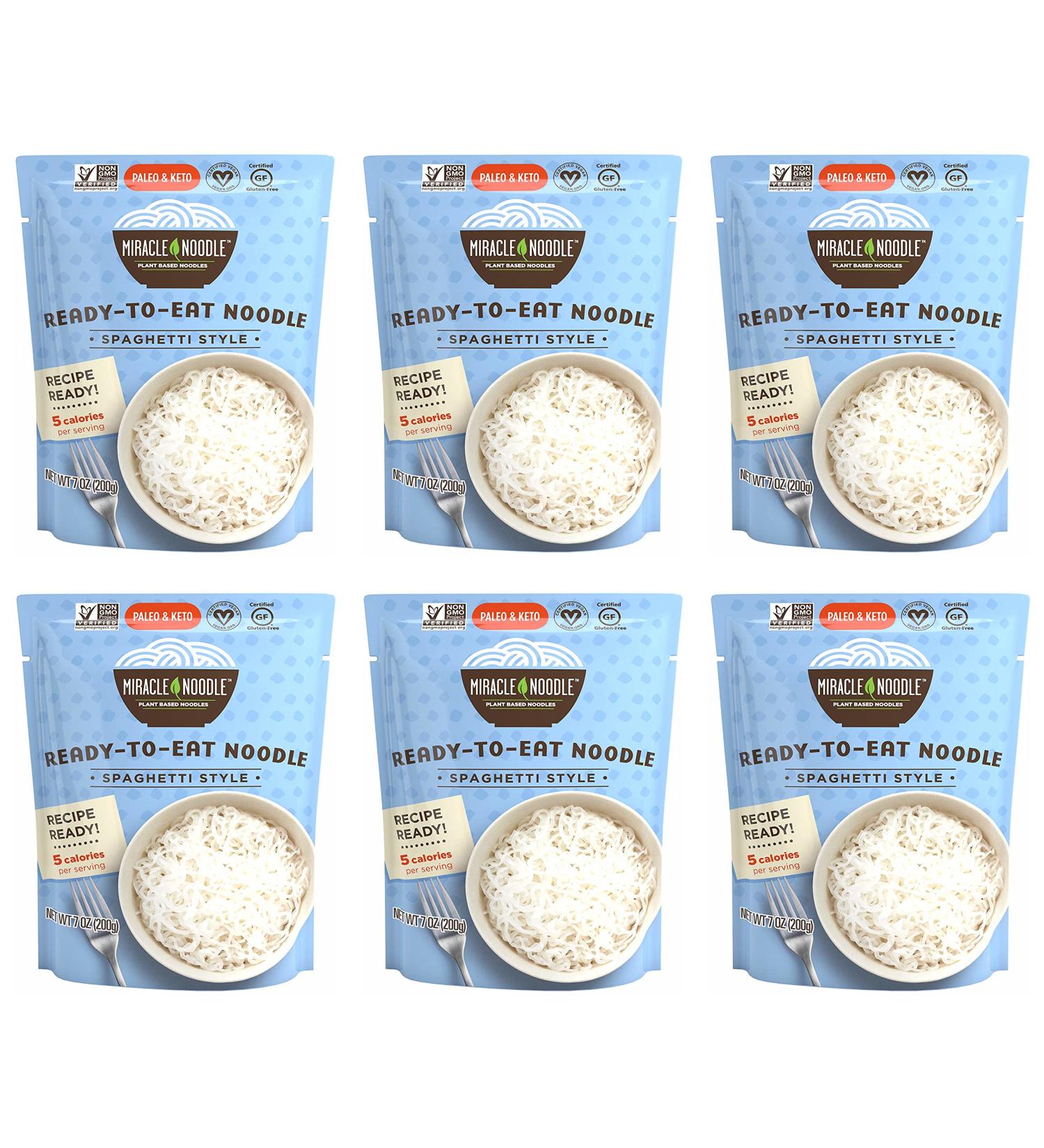Miracle Noodle Shirataki Spaghetti - Ready-to-Eat Konjac Noodles, Pack of 6 - Keto, Paleo, Vegan, Gluten-Free, Low Carb, Low Calorie, Soy-Free - Buy Online on SooperMarket.com