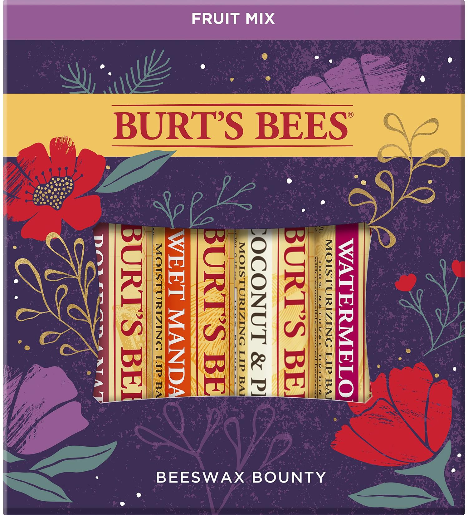 Burt's Bees Holiday Gift: 4 Lip Balm Stocking Stuffer Set - Beeswax Fruit Collection (Pomegranate, Sweet Mandarin, Coconut & Pear, Watermelon) - 4pk - Buy Online on SooperMarket.com