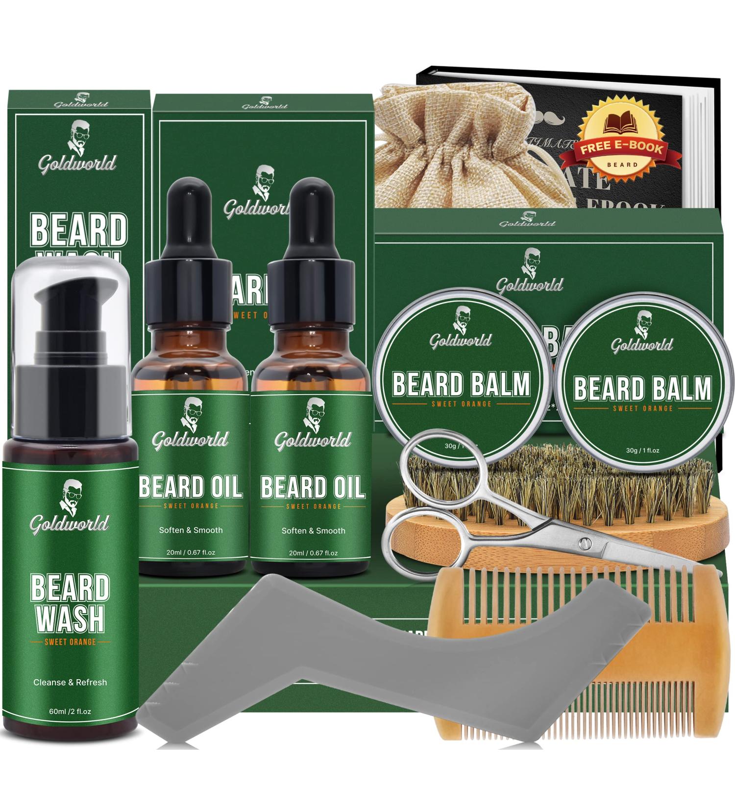 Beard Growth and Grooming Kit with Beard Oil and Balm - Christmas Gifts for Men - Orange Beard Kit with Wash, Comb, and Brush - Buy Online on SooperMarket.com