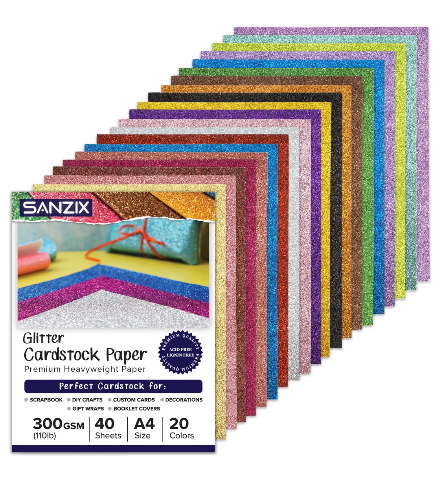 SANZIX Glitter Cardstock Paper - 40 Sheets, 20 Colors, 110lb, A4 Size - Perfect for Cricut, Scrapbooking, DIY Crafts & More! - Buy Online on SooperMarket.com