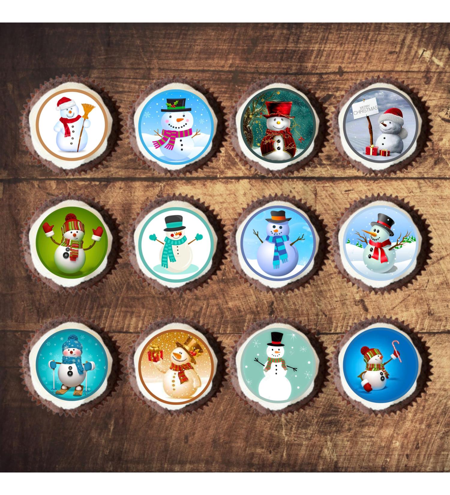 PRECUT Christmas Snowman Cupcake Toppers Mix Christmas Edible Cake Decorations Snowman Cake Toppers Xmas Cupcake Decoration Cute Snowman Cup Cake Topper (12) - Buy Online on SooperMarket.com