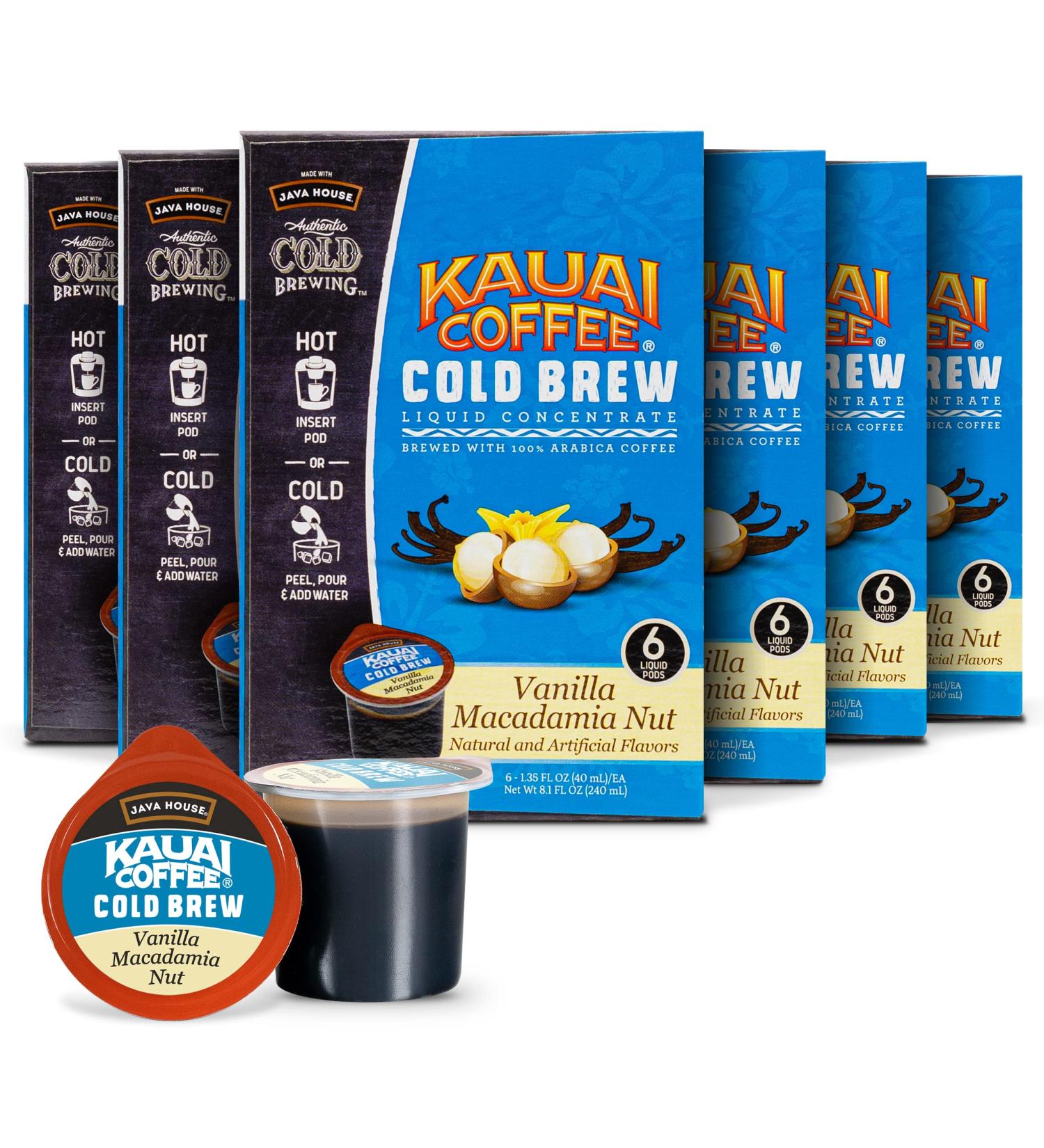 JAVA HOUSE Cold Brew Coffee Kauai Vanilla Macadamia Nut K Cup Pods (36 Count) - Hot or Iced Liquid Concentrate - 1.35 Fl Oz, Pack of 36 - Buy Online on SooperMarket.com