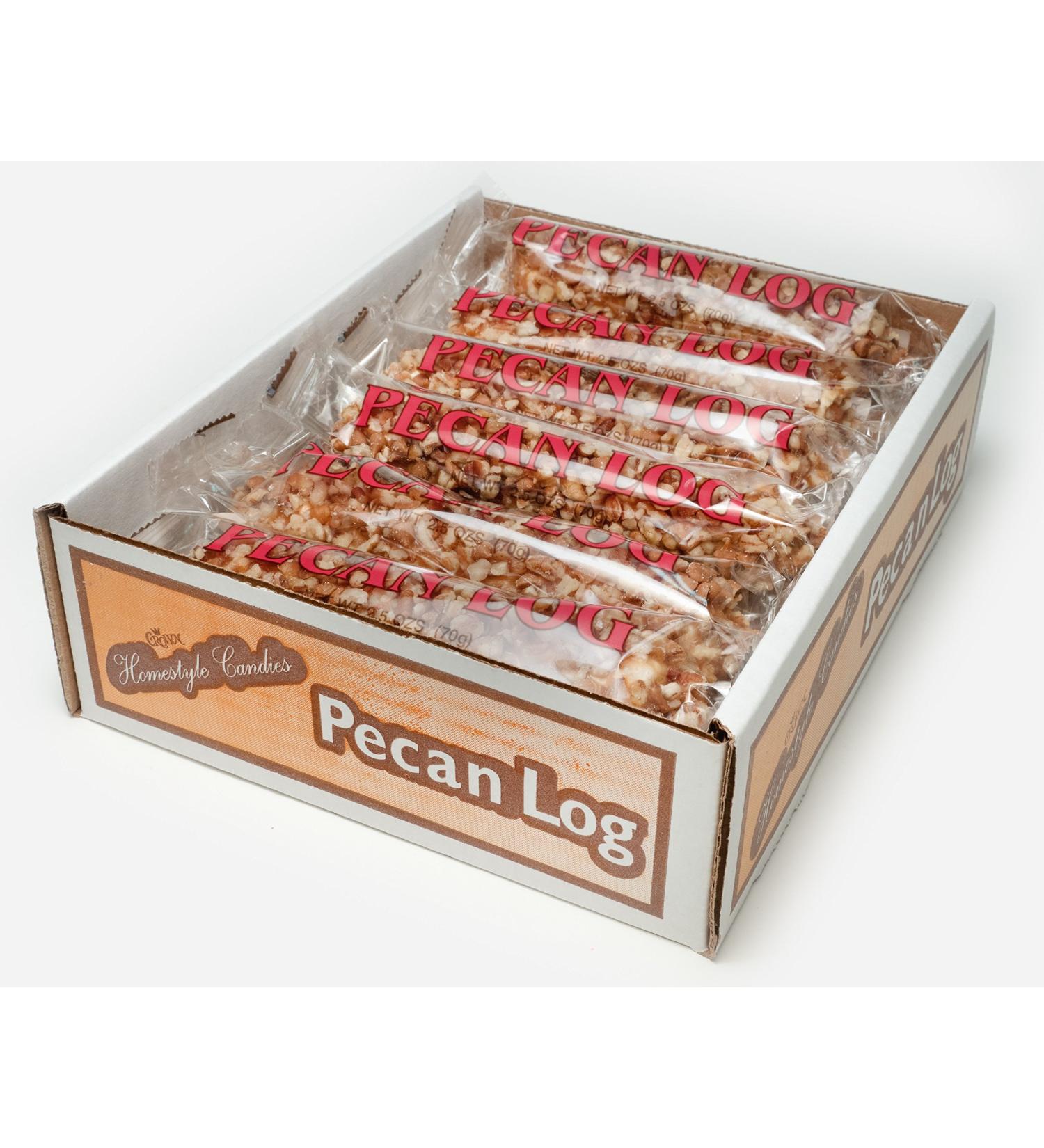 Crown Candy Pecan Logs - 12 Individually Wrapped 2.5oz Pecan Logs Per Box, 2.5 Ounce (Pack of 12) Pecan Log 2.5 Ounce (Pack of 12)