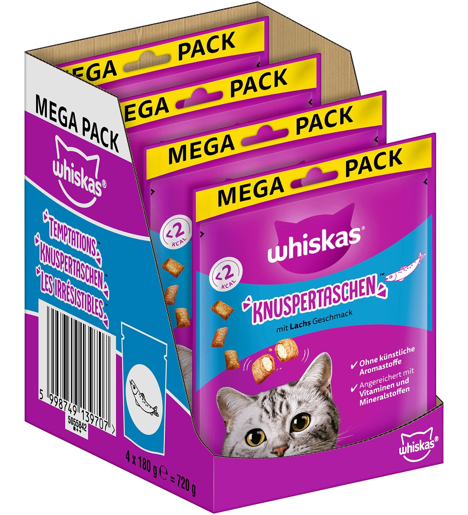 Buy Whiskas Crispy Bags Cat Snacks with Salmon Taste - 720g (4x180g) | International Shipping Available - Buy Online on SooperMarket.com