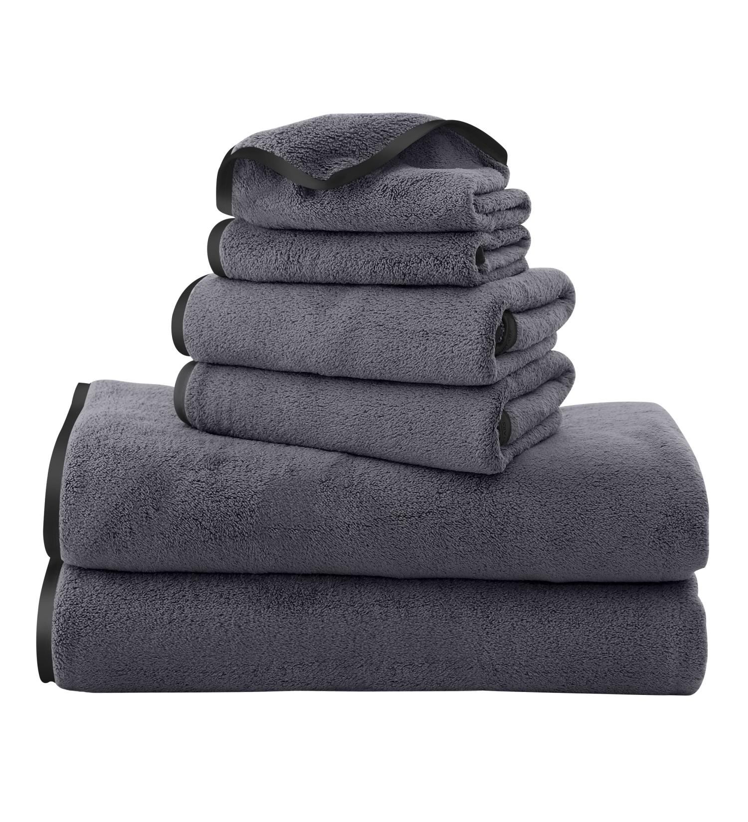 Luxury Silk Hemming Towel Set - Dark Grey 6 Piece - Quick Drying Microfiber Towels for Bath, Fitness, Sports, Yoga, Travel - Ultra Soft and Lightweight - Buy Online on SooperMarket.com