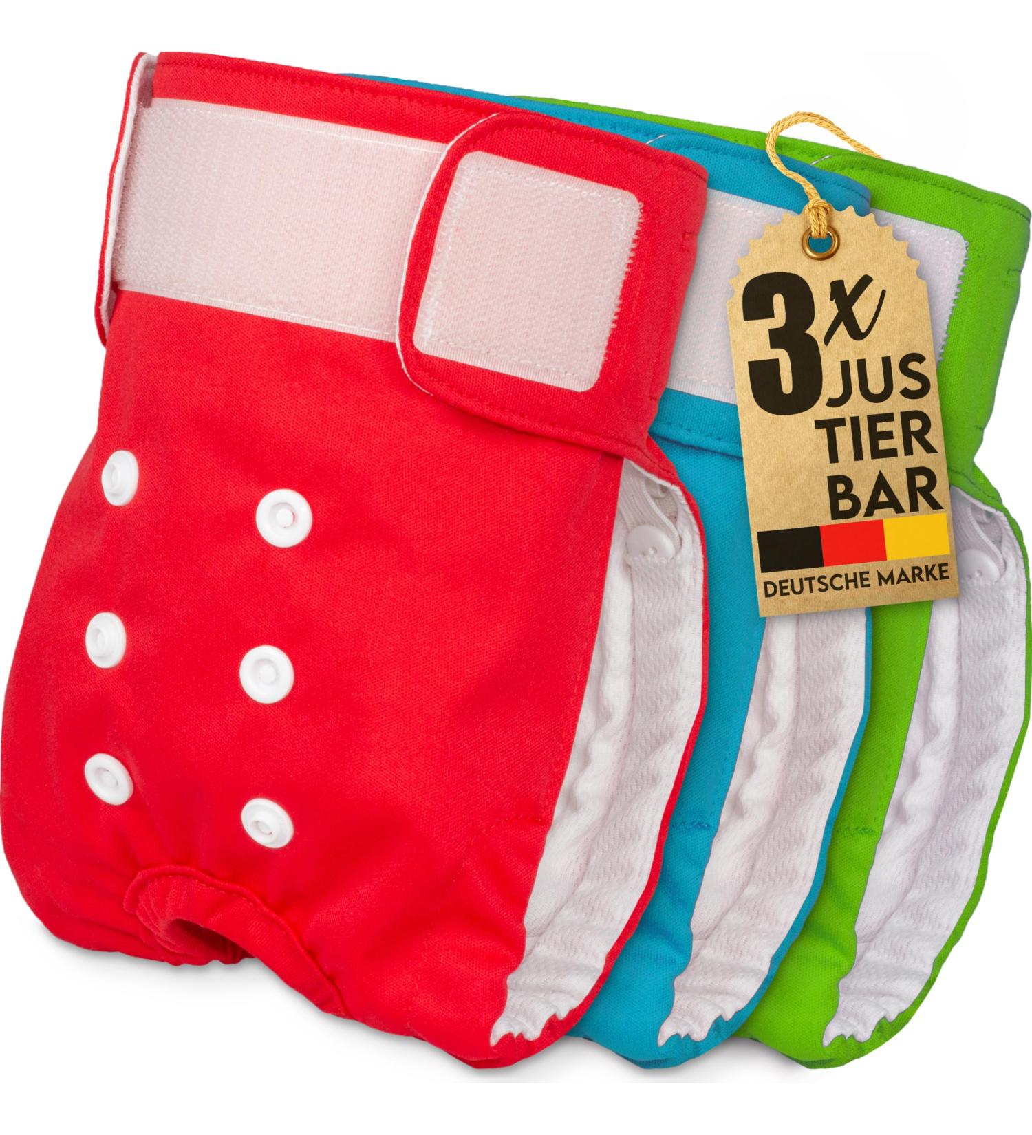 Buy Dog is K nig Eco-Friendly Dog Diapers for Bitches - 3 Adjustable Pants for Heat & Incontinence | Large (50-65cm) - Red Blue Green - Buy Online on SooperMarket.com