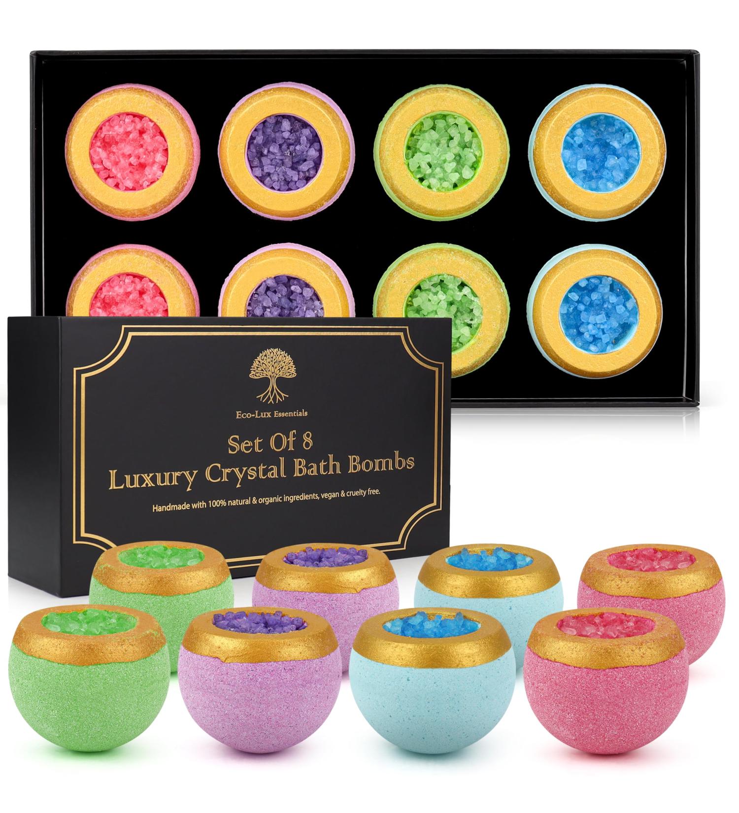 8-Piece Luxury Bath Bomb Set | Natural Organic Vegan Spa Pampering | Essential Oil Scented Fizzers for Home Spa, Birthday, Christmas Gifts - Buy Online on SooperMarket.com