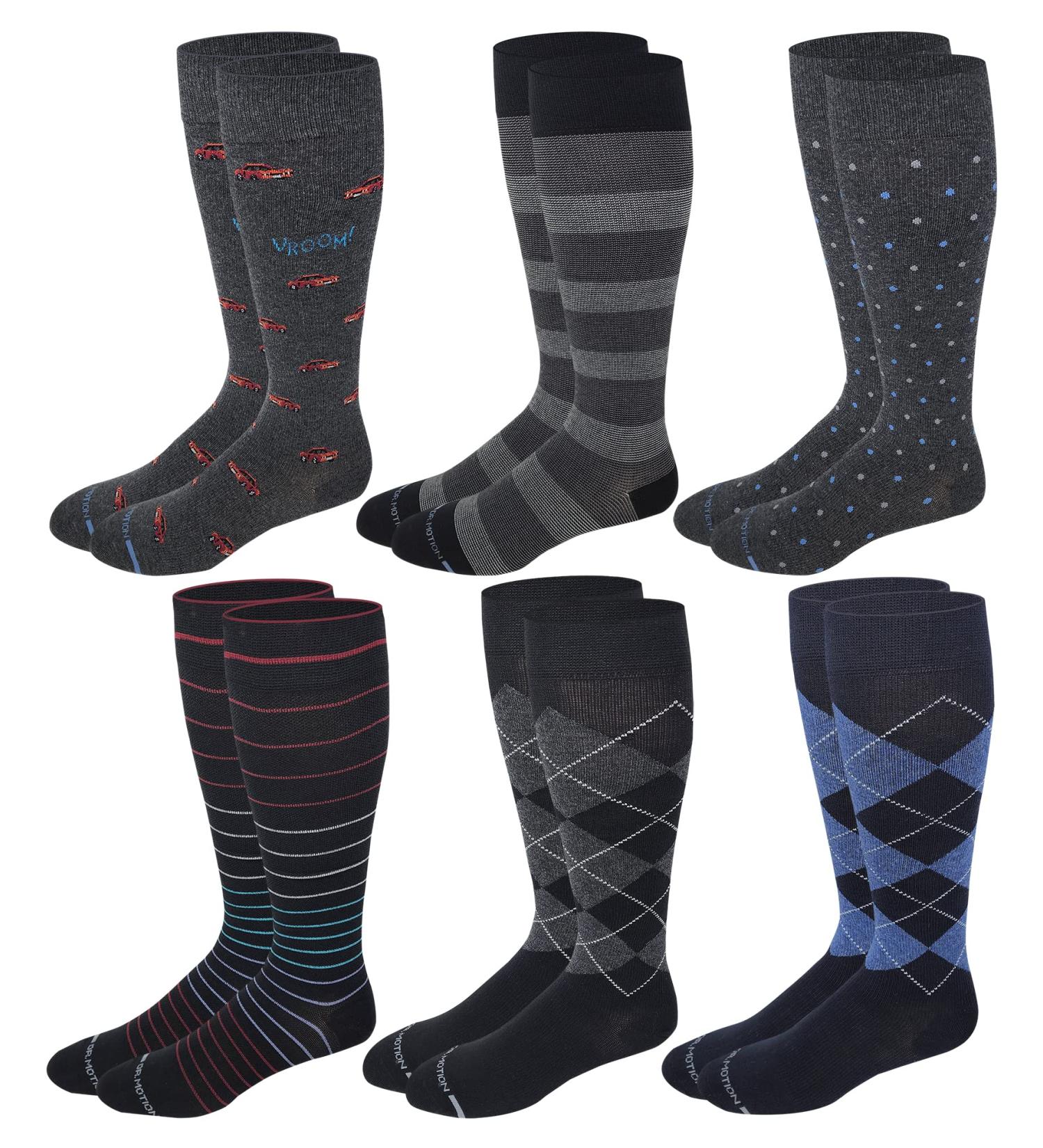 Dr. Motion Men 6-Pack Compression Knee High Socks - Assorted Designs - Buy Online on SooperMarket.com