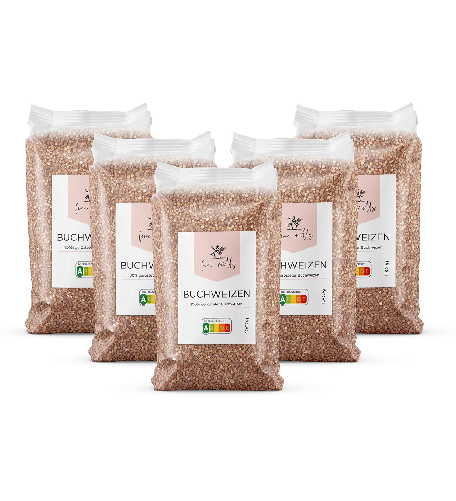 Fine Mills Buckwheat - Gently Roasted 100% GMO-Free Vegan 5x1000g | Premium International Shipping - Buy Online on SooperMarket.com