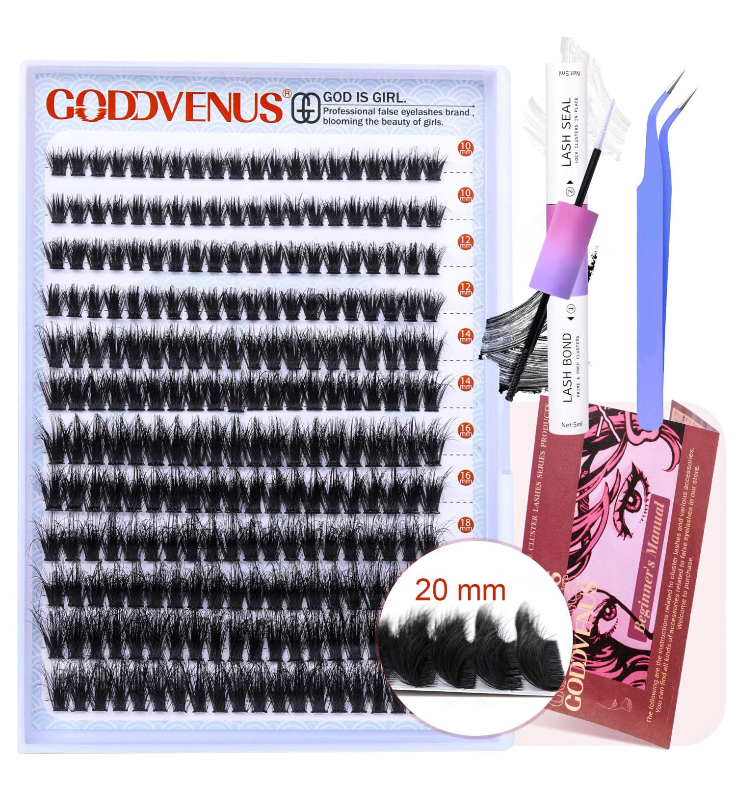 Goddvenus Eyelash Extension Kit Fluffy Individual Eyelashes Kit 20mm D Curl Russian Cluster Lashes Thick Eyelash Clusters Kit with Lash Individuals Bond and Seal Eyelash Applicator D-96D - Buy Online on SooperMarket.com