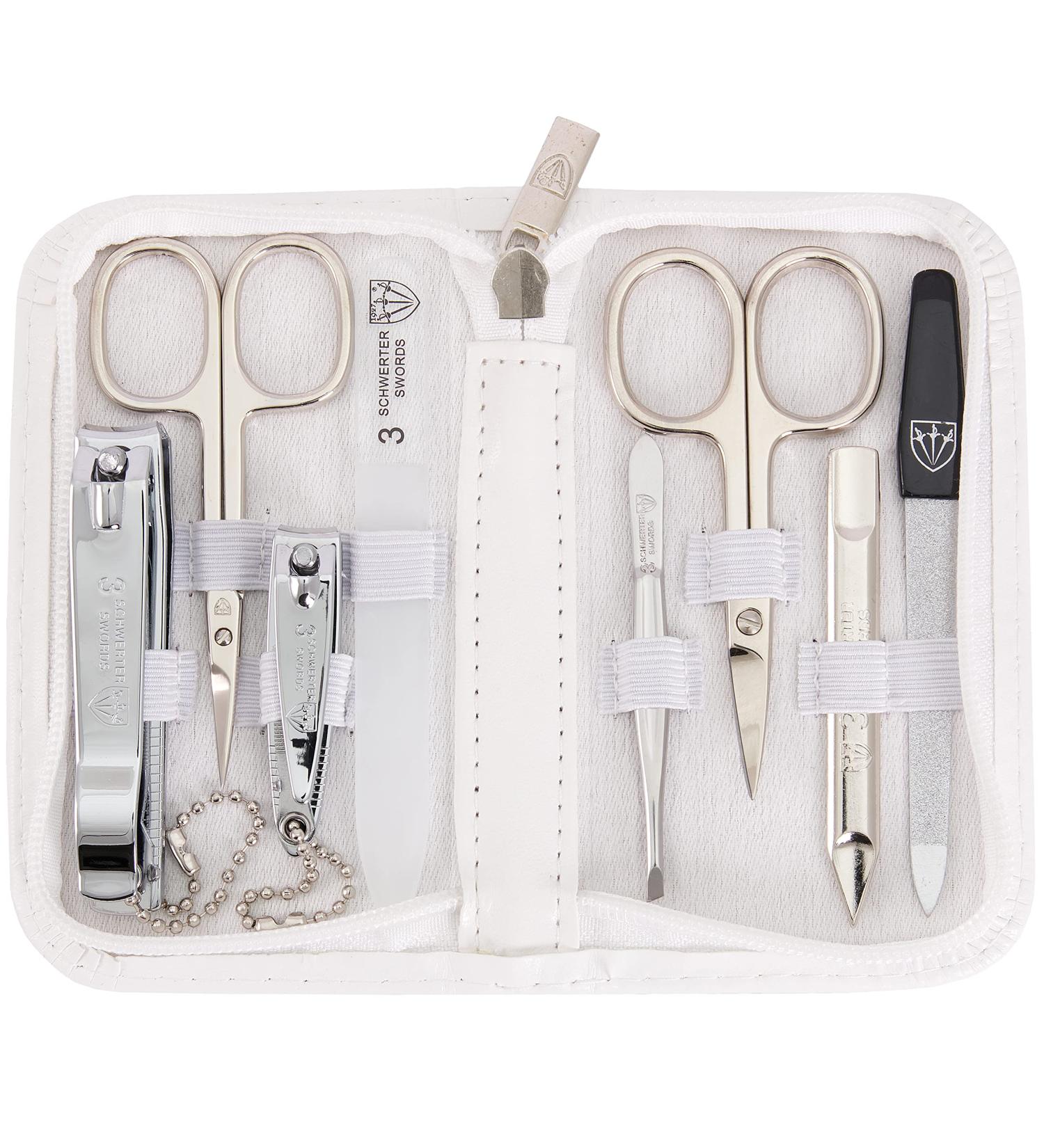 3 Swords Germany - brand quality 8 piece manicure pedicure grooming kit set for professional finger & toe nail care scissors clipper fashion leather case in gift box Made by 3 Swords (002037) WHITE - SYNTHETIC LEATHER - Buy Online on SooperMarket.com